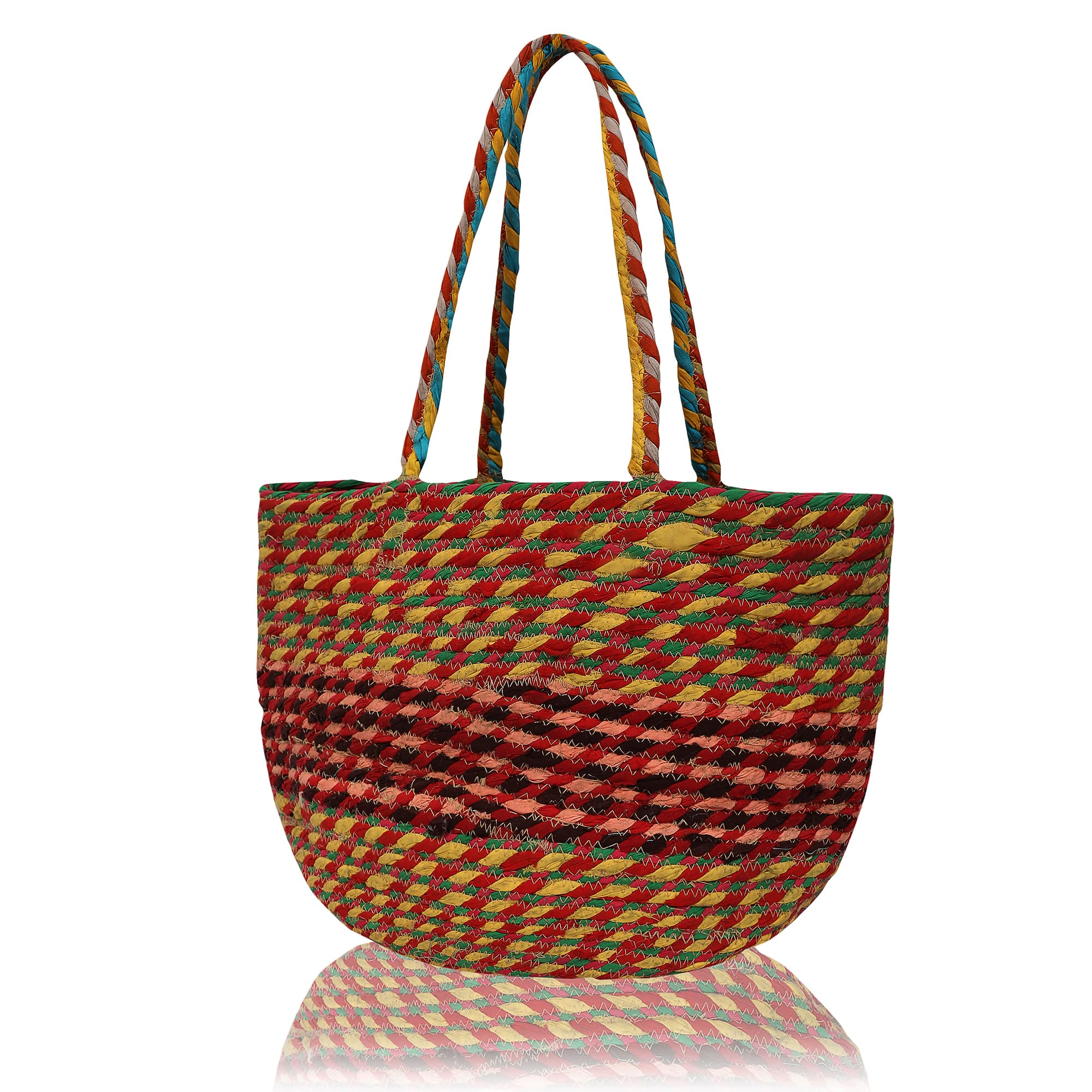 COTTON STRIPE BRAIDED TOTE BAG