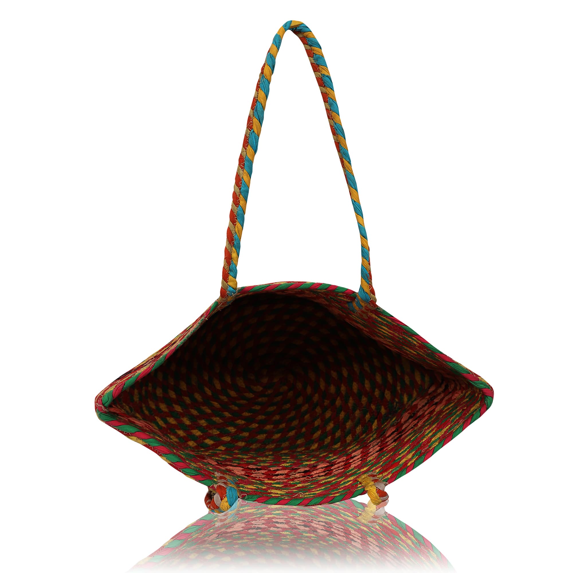 COTTON STRIPE BRAIDED TOTE BAG