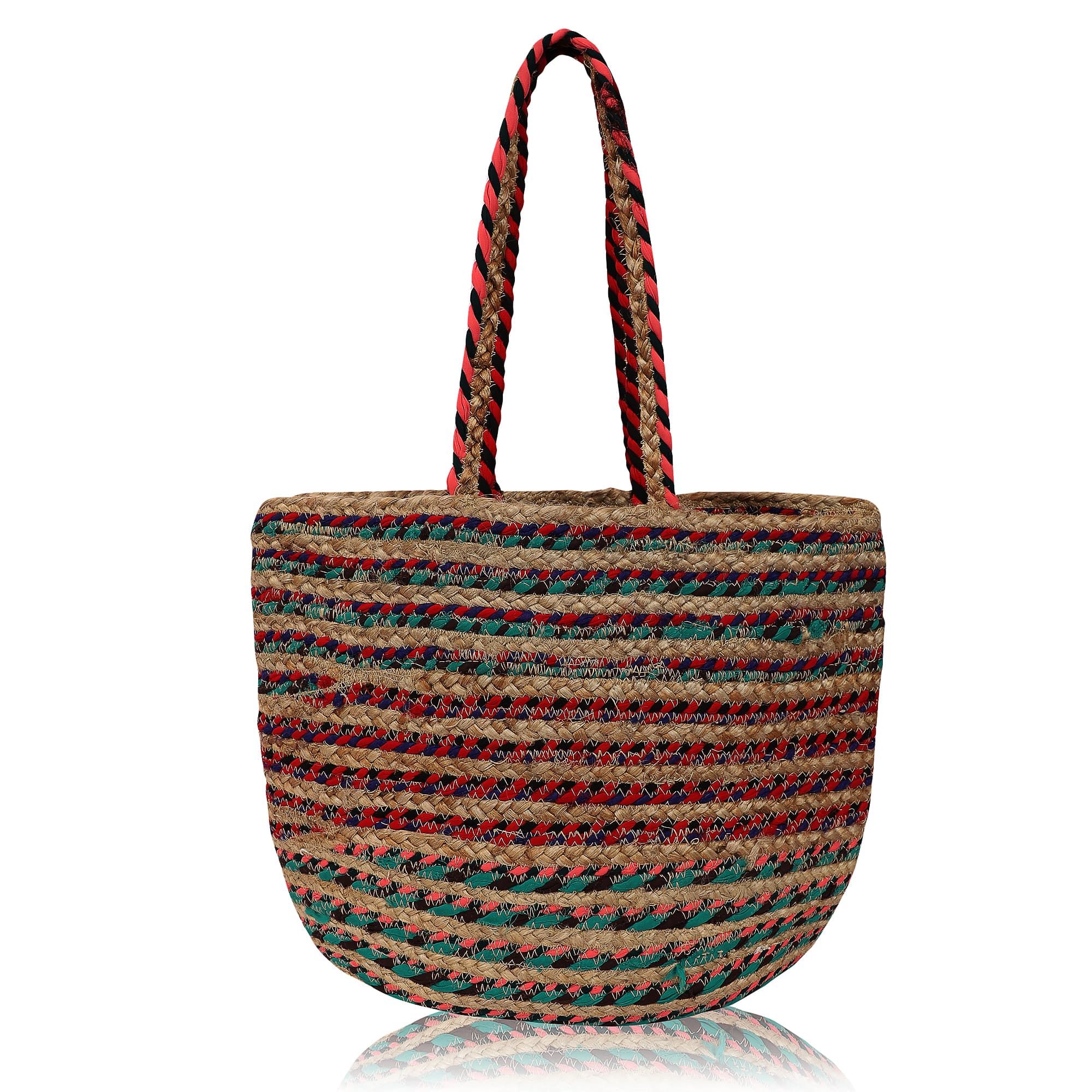 MULTI  STRIPE BRAIDED JUTE  TOTE BAG