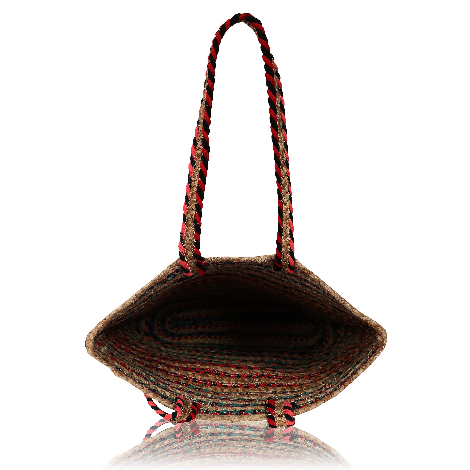 MULTI  STRIPE BRAIDED JUTE  TOTE BAG
