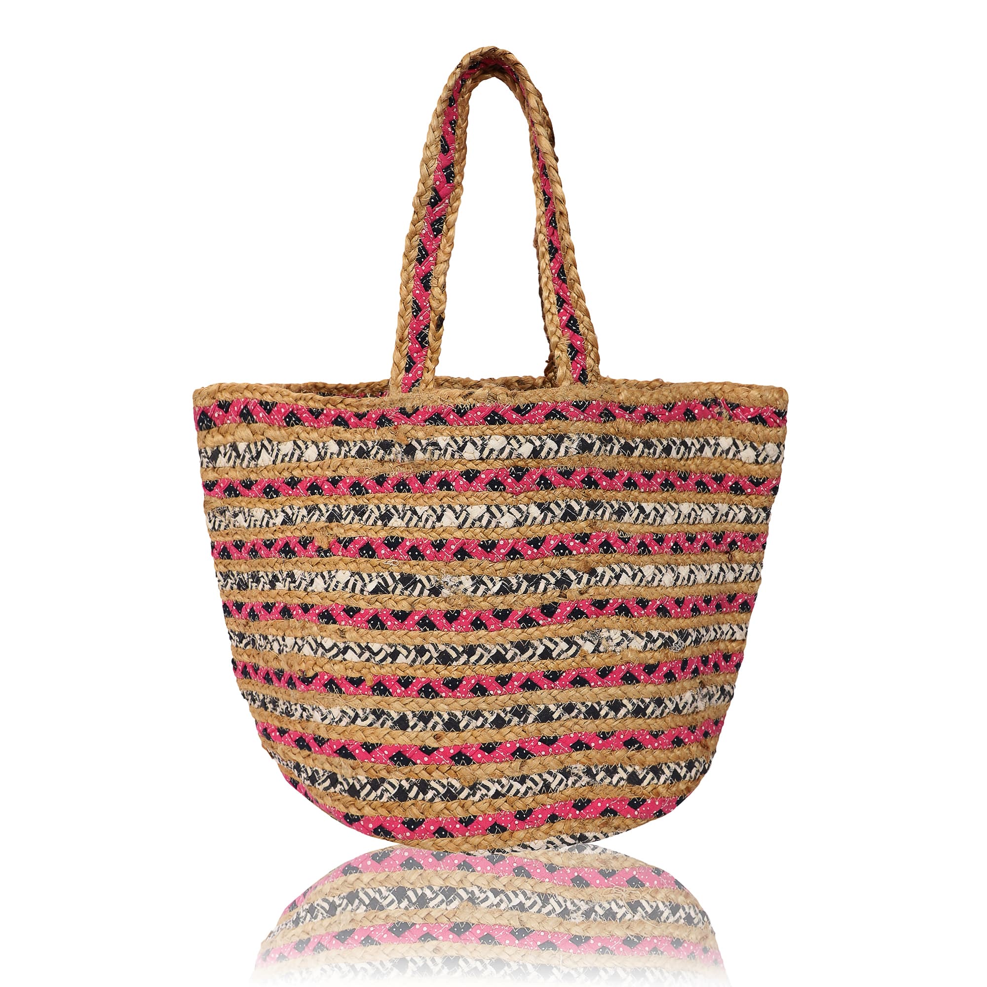 ZIG ZAG STRIPE BRAIDED JUTE  TOTE BAG
