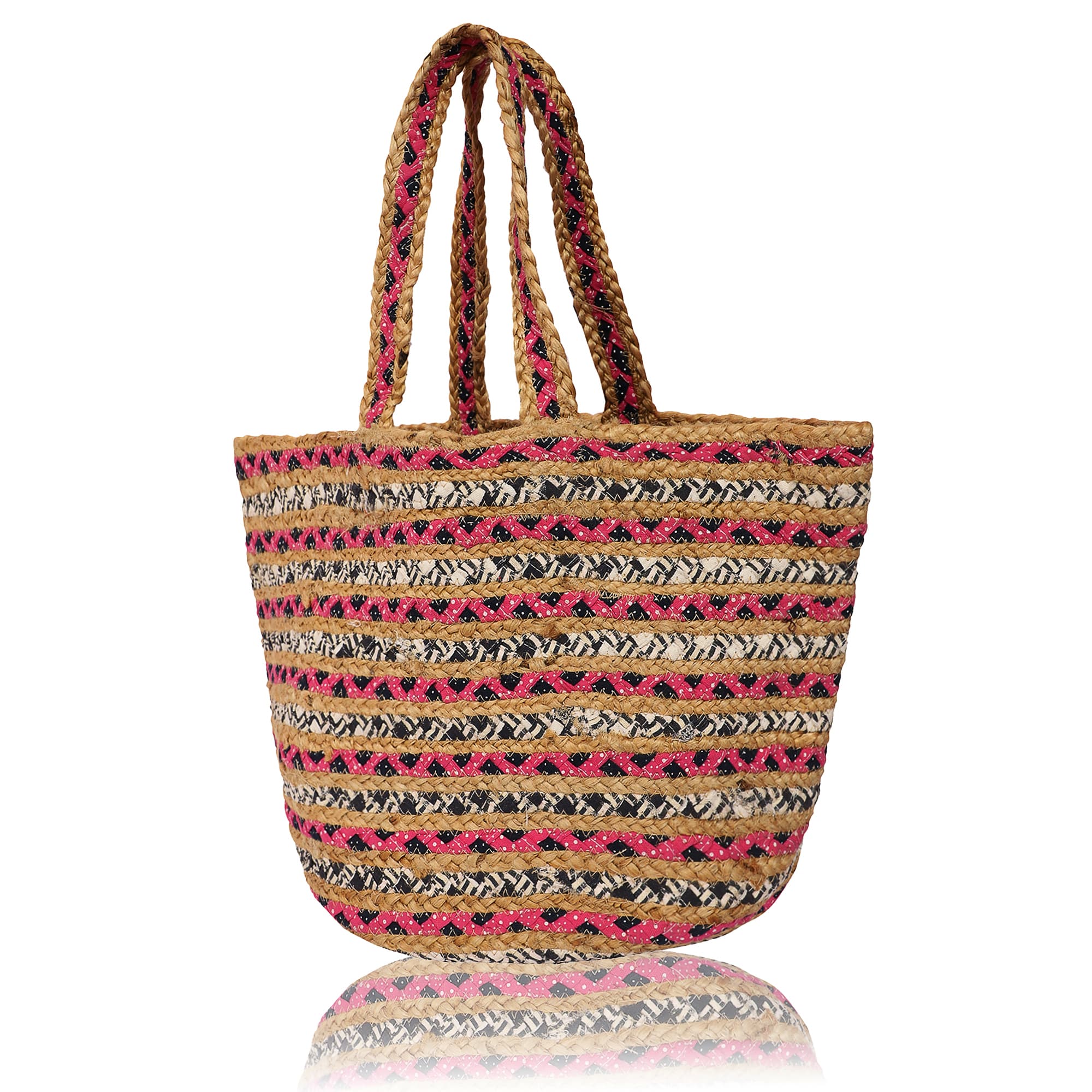 ZIG ZAG STRIPE BRAIDED JUTE  TOTE BAG