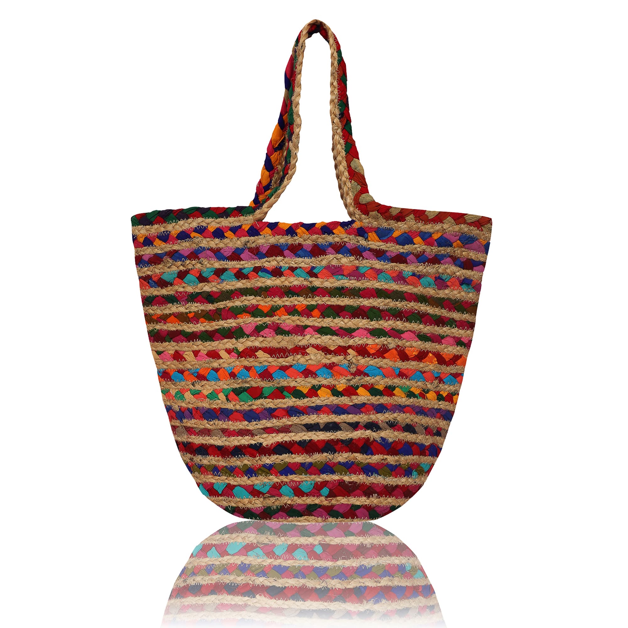 COTTON AND JUTE STRIPE BRAIDED TOTE BAG