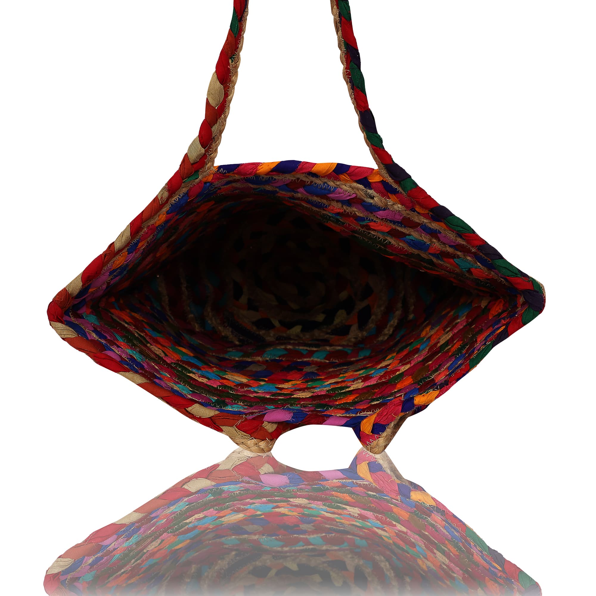 COTTON AND JUTE STRIPE BRAIDED TOTE BAG