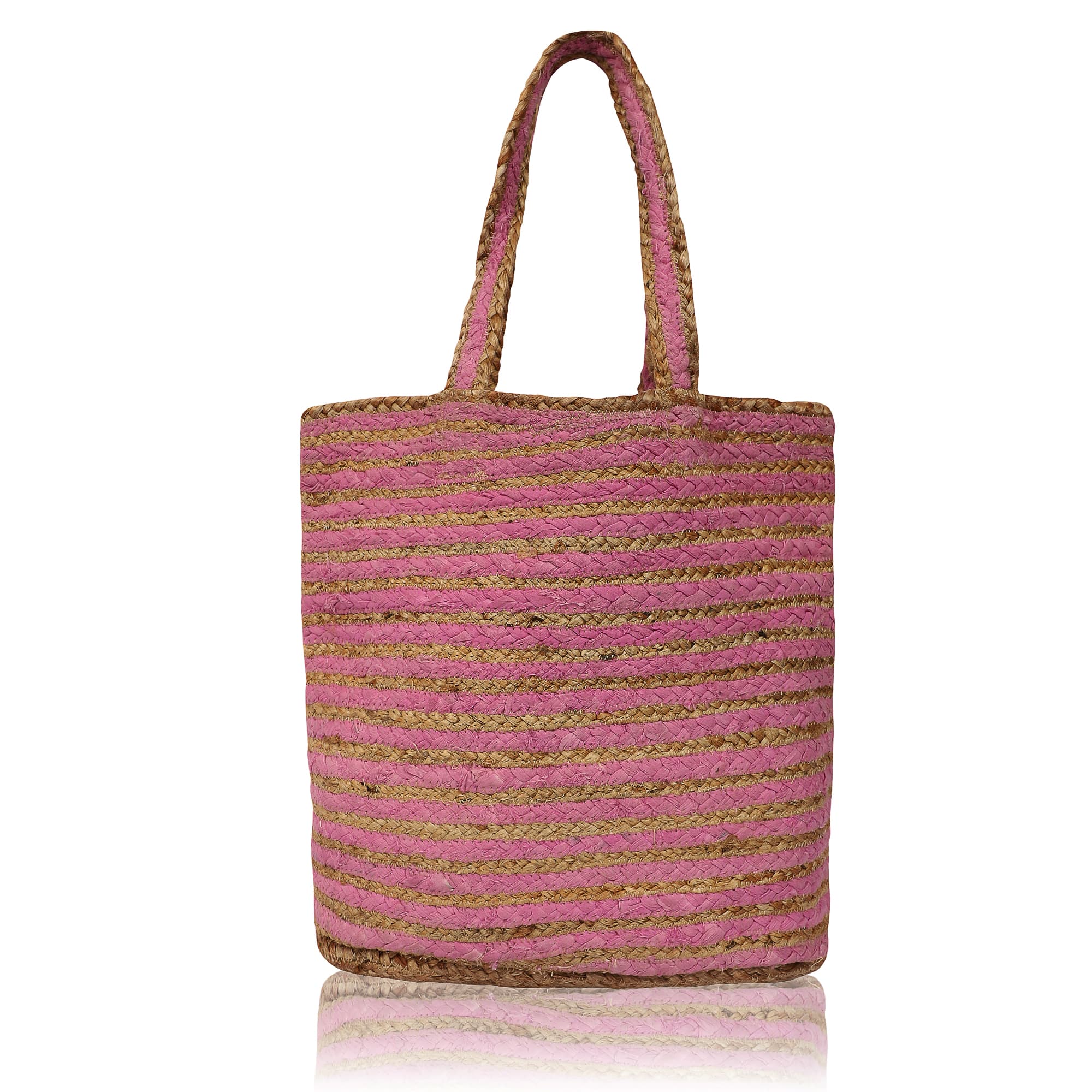 PINK STRIPE  JUTE  TOTE BAG