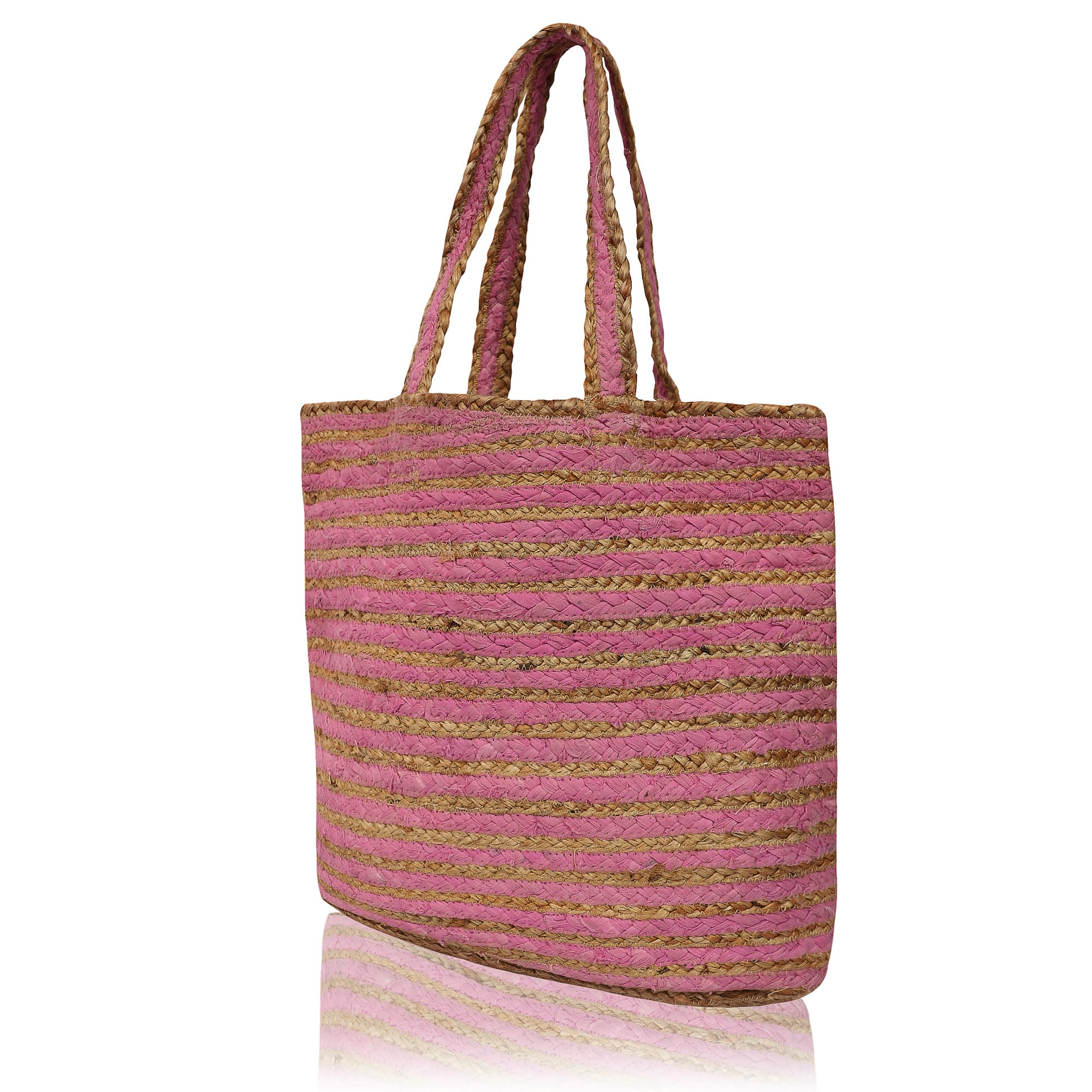 PINK STRIPE  JUTE  TOTE BAG