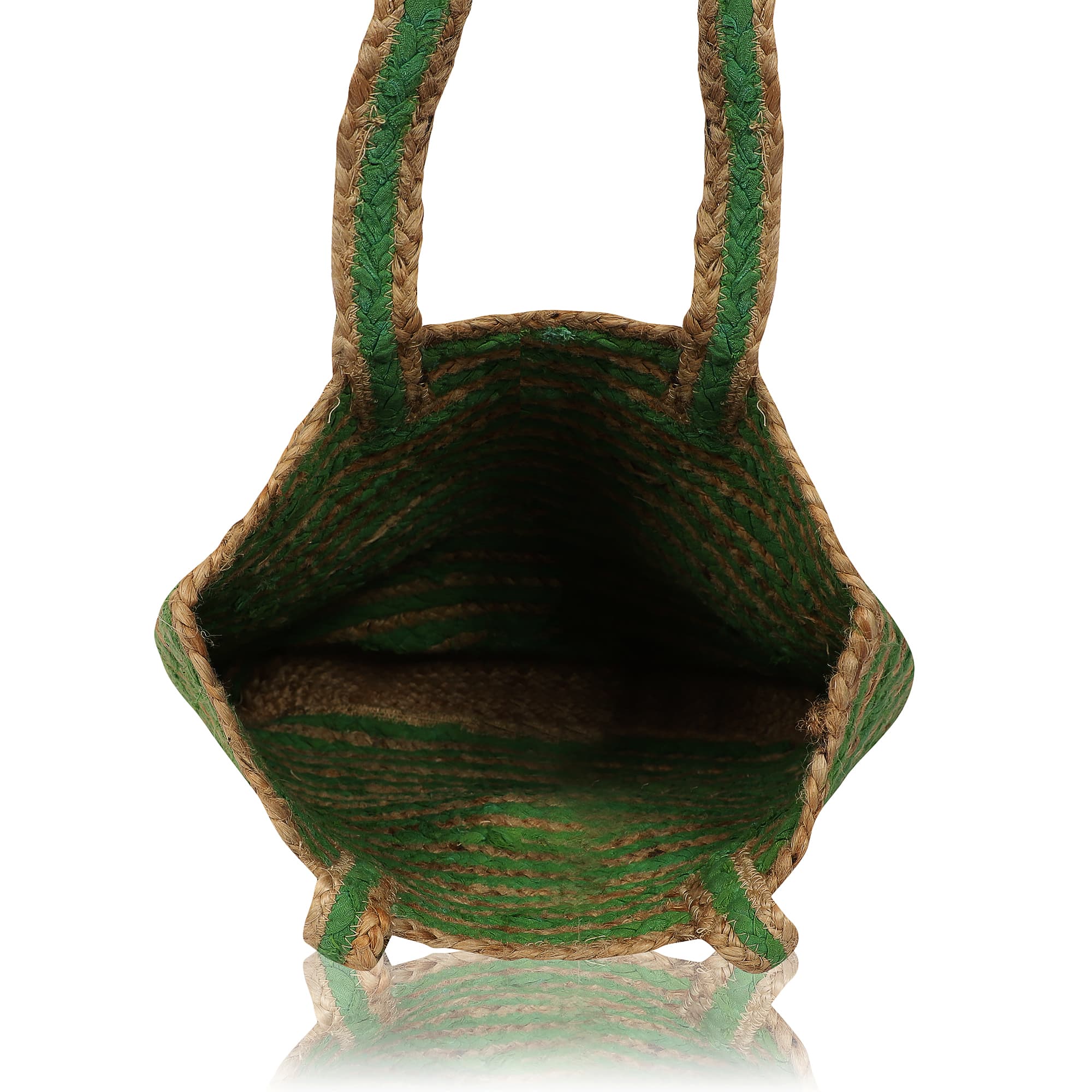 GREEN STRIPE  JUTE  TOTE BAG