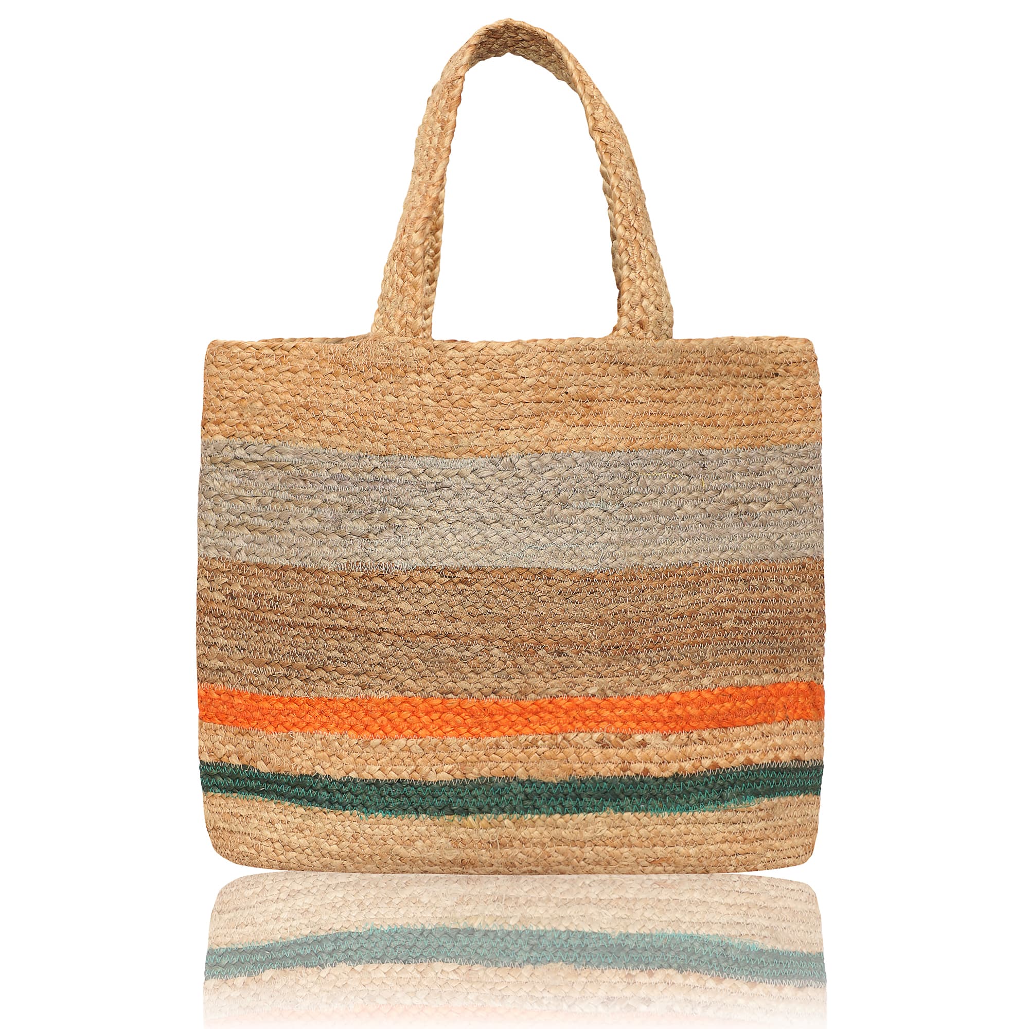 MULTI COLOUR  STRIPE BRAIDED JUTE TOTE BAG