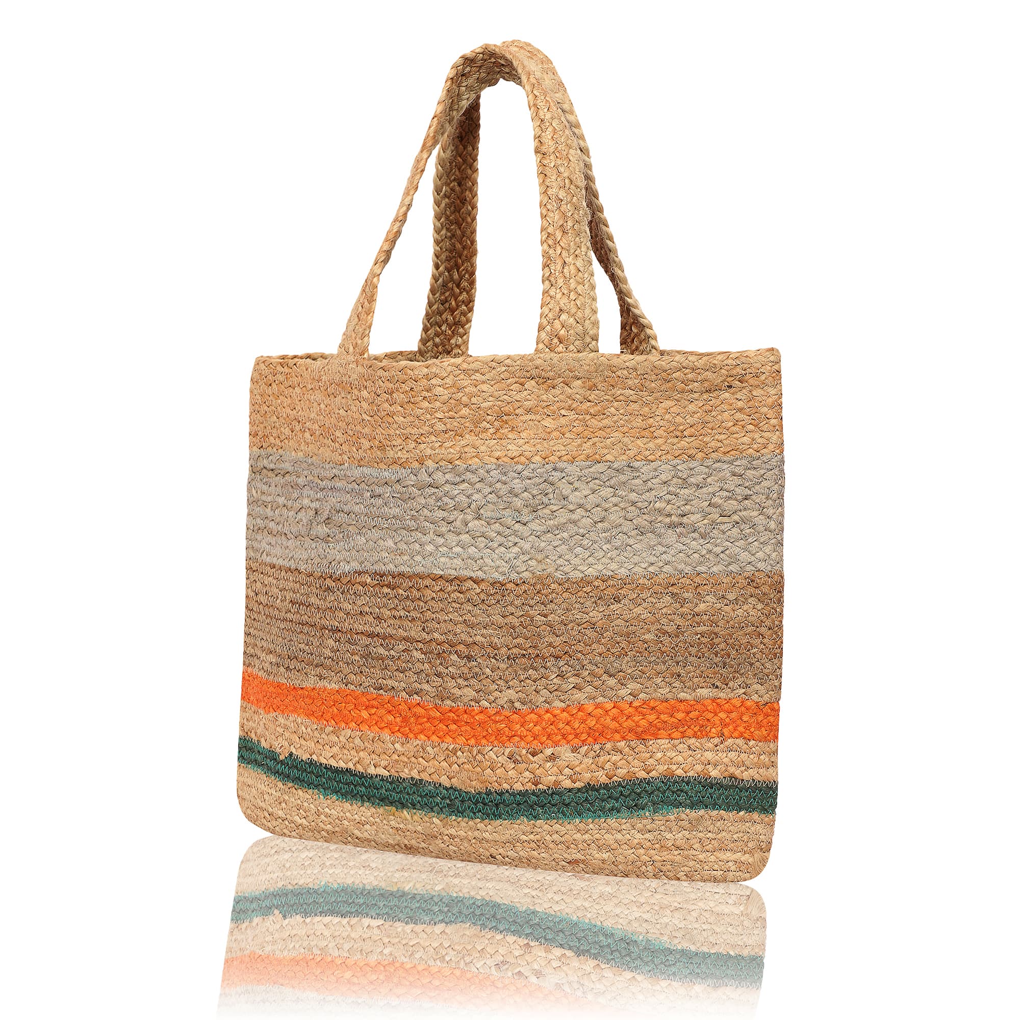 MULTI COLOUR  STRIPE BRAIDED JUTE TOTE BAG