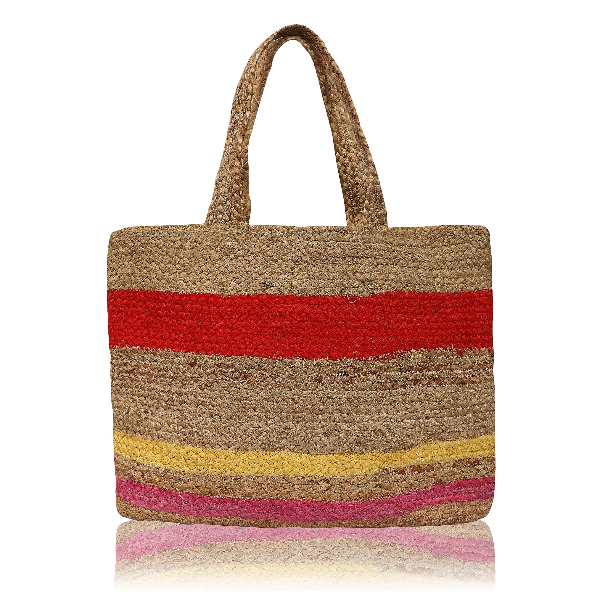 MULTI COLOUR  STRIPE WOVEN JUTE TOTE BAG