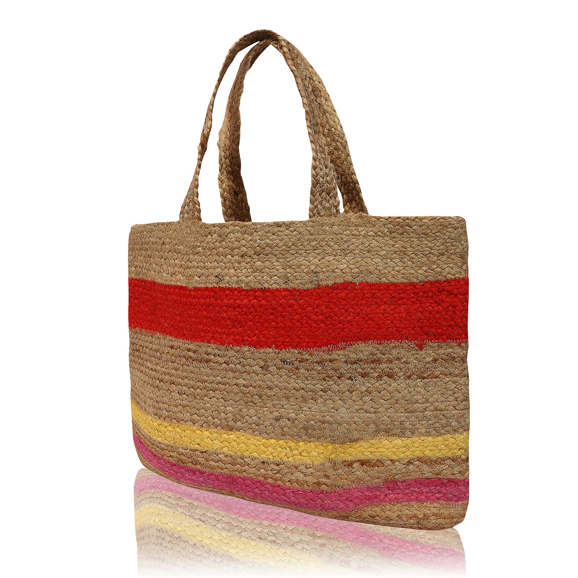 MULTI COLOUR  STRIPE WOVEN JUTE TOTE BAG