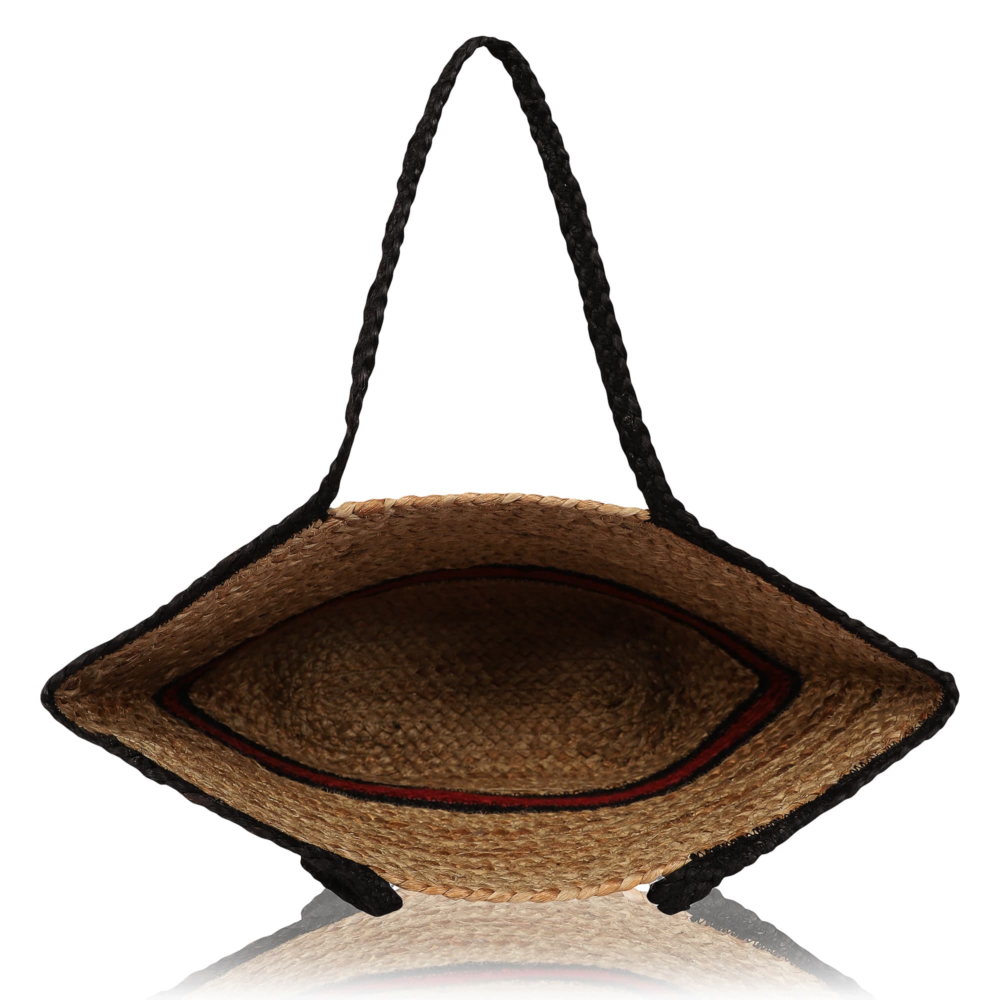 BLACK AND RED STRIPE BRAIDED JUTE TOTE BAG