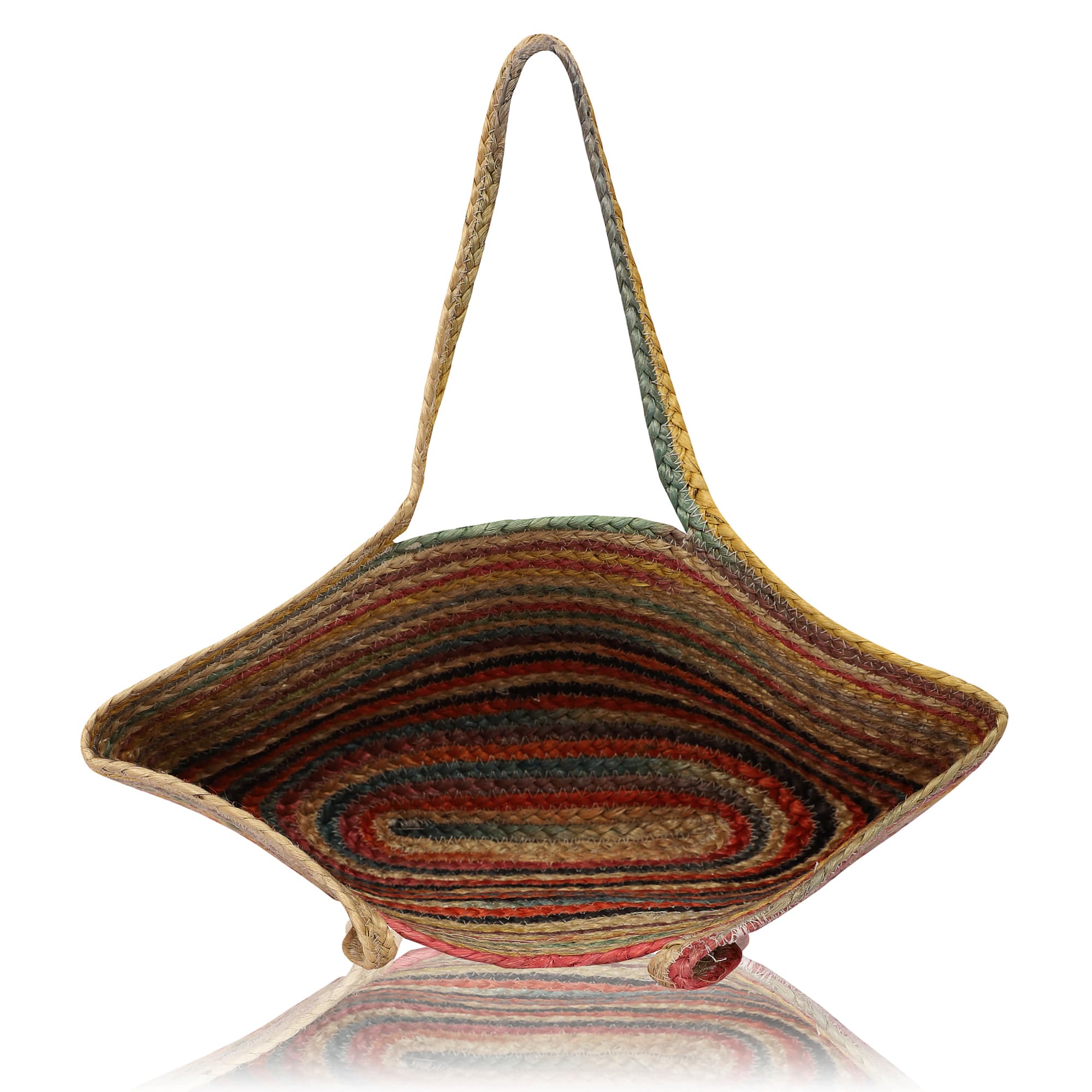RAINBOW STRIPE BRAIDED JUTE TOTE BAG