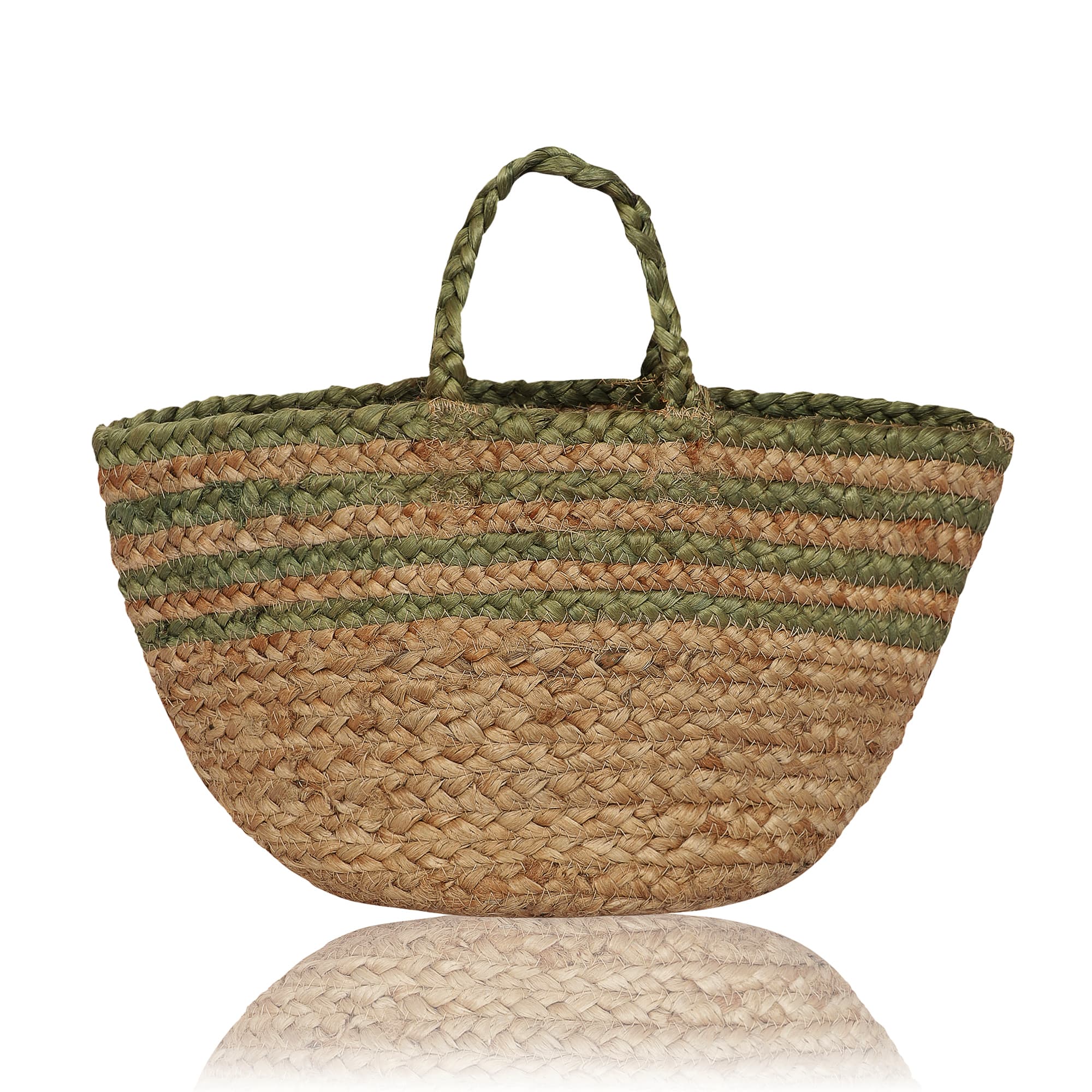 GREEN STRIPE BRAIDED JUTE TOTE BAG