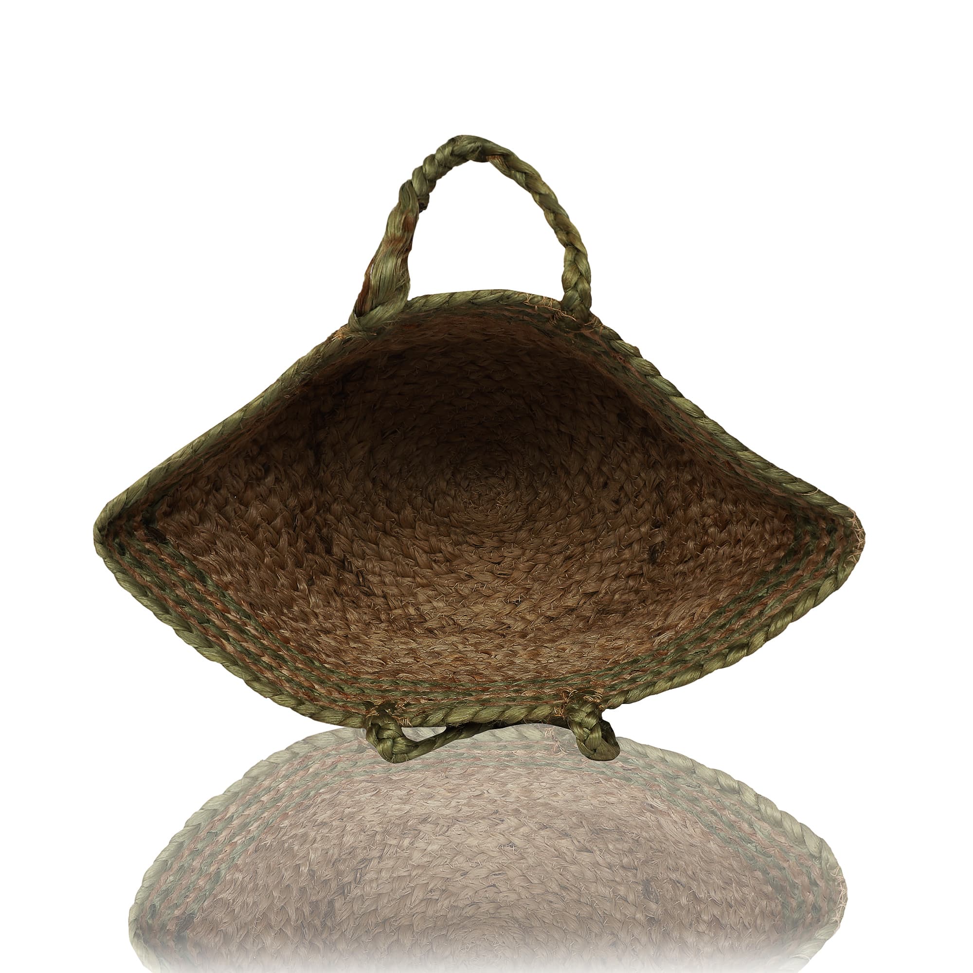 GREEN STRIPE BRAIDED JUTE TOTE BAG