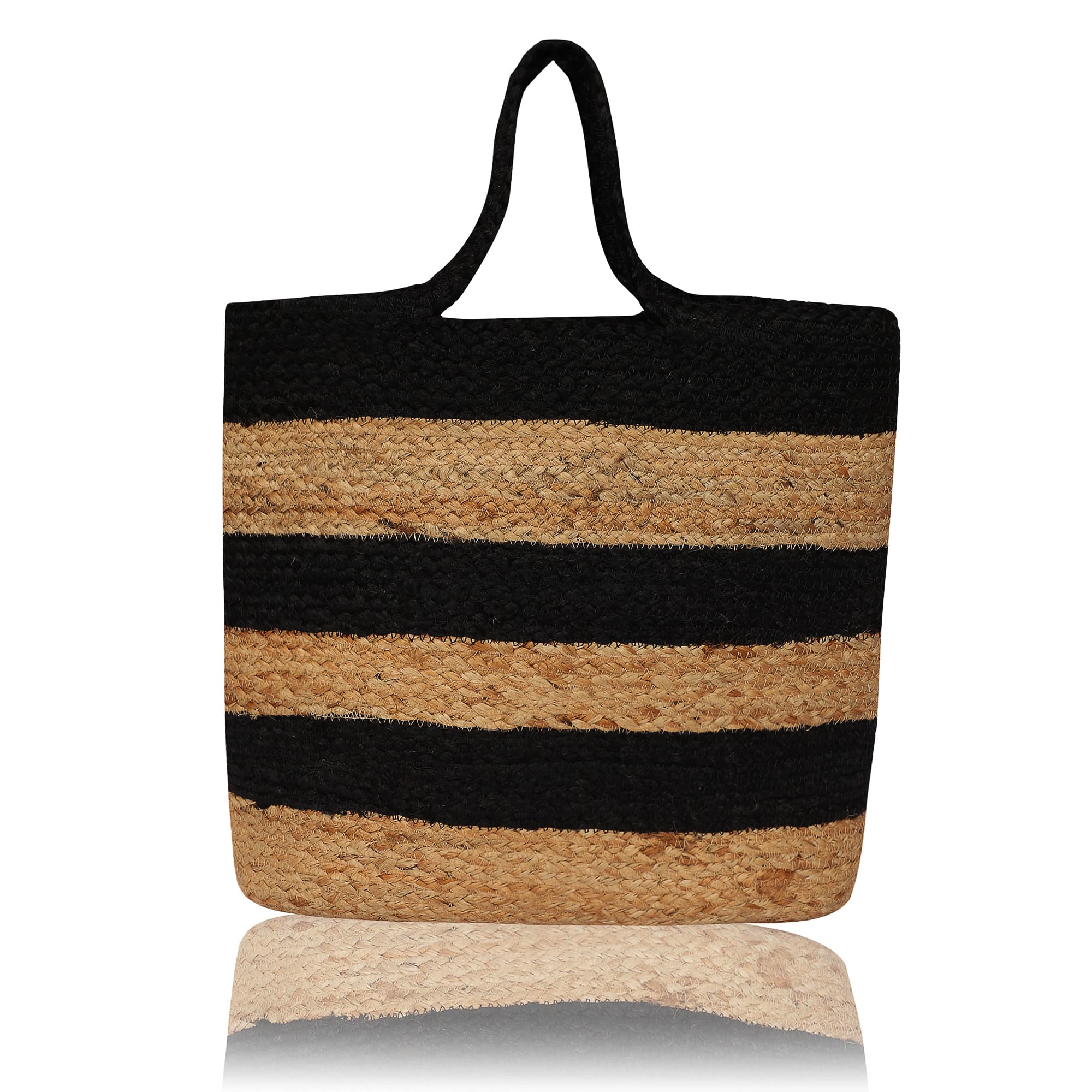 BLACK AND NATURAL JUTE  BRAIDED  TOTE BAG