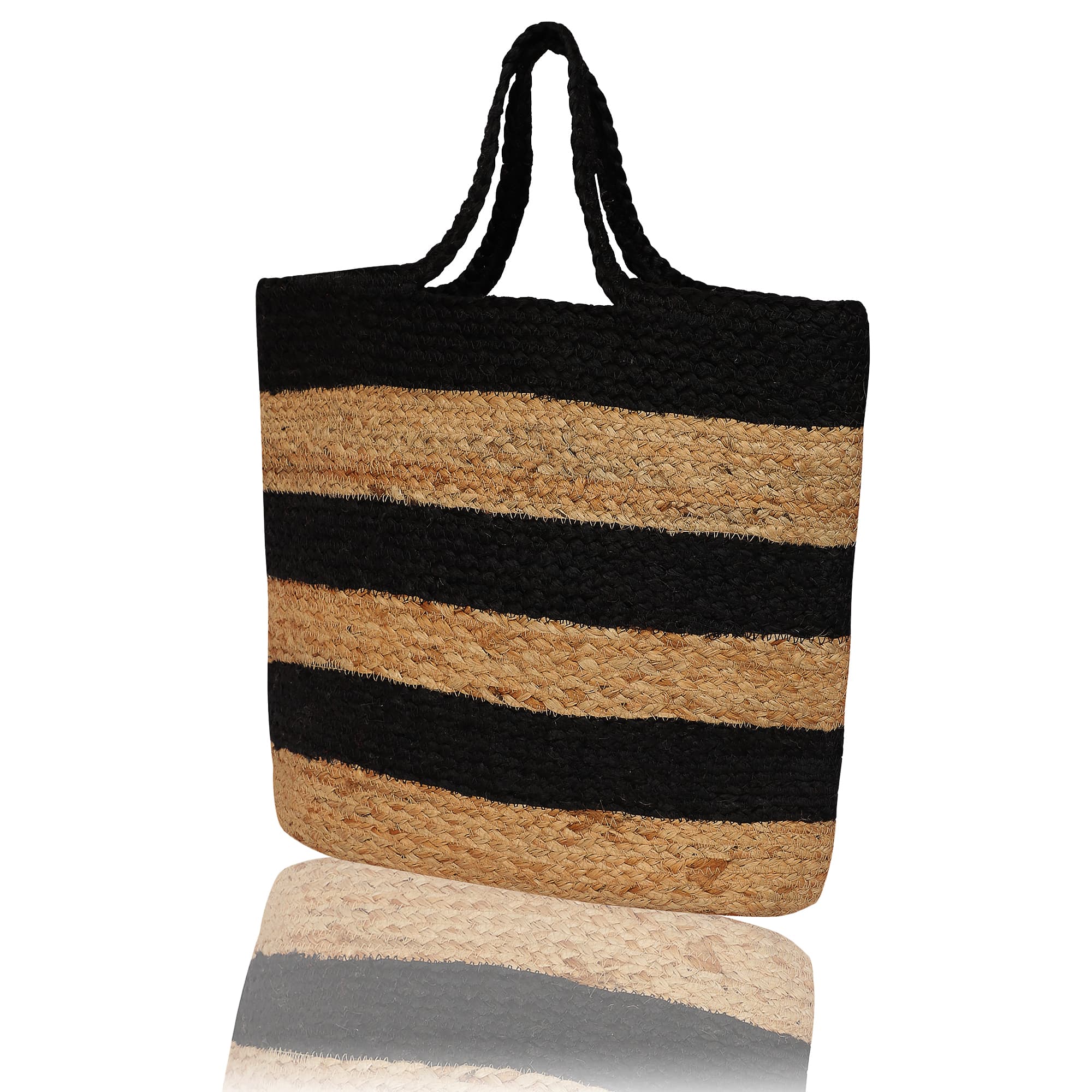 BLACK AND NATURAL JUTE  BRAIDED  TOTE BAG