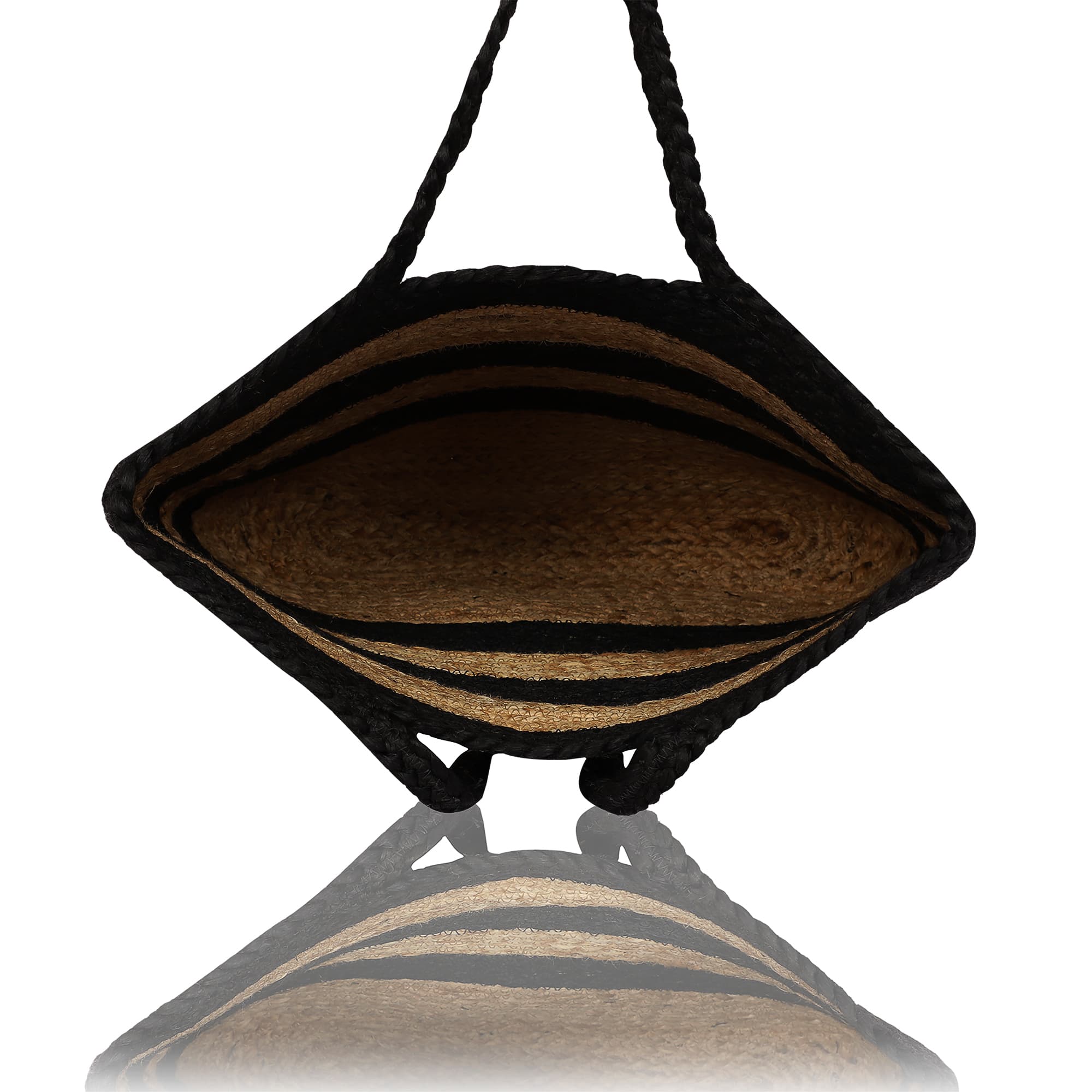 BLACK AND NATURAL JUTE  BRAIDED  TOTE BAG