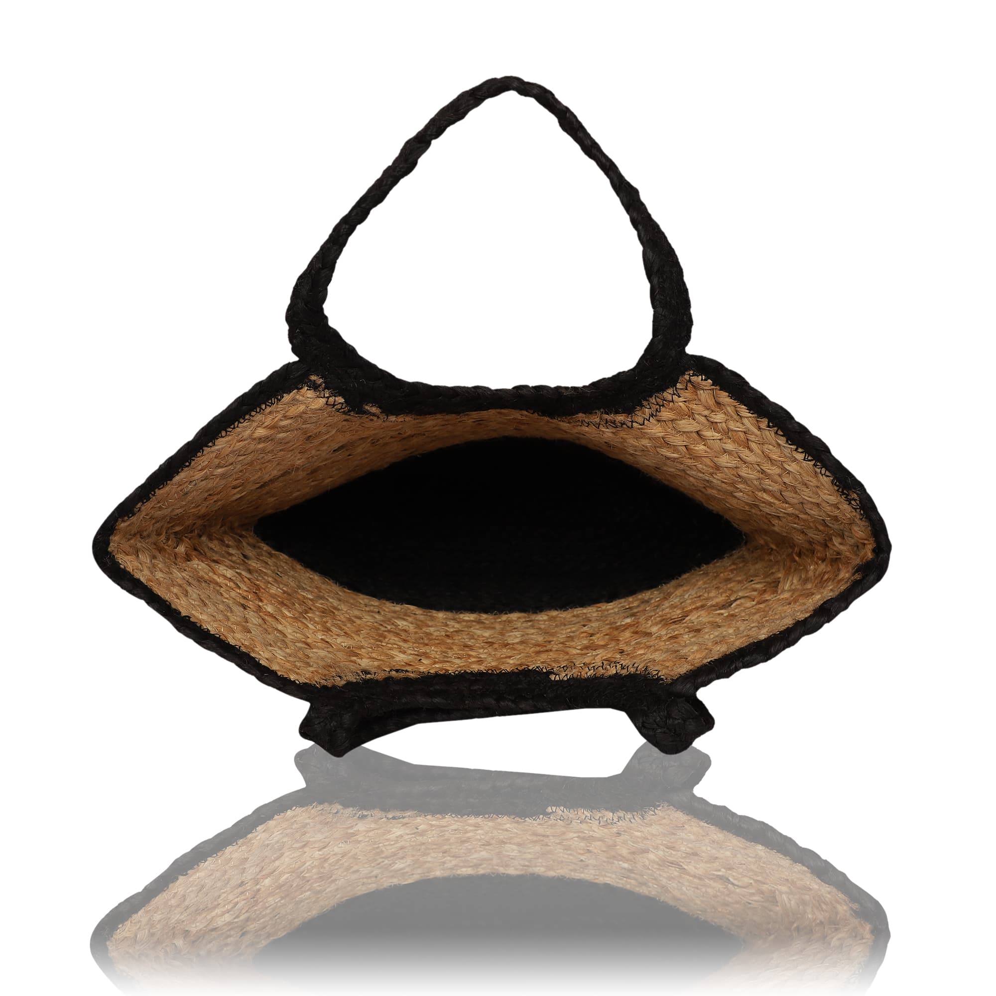 BLACK AND NATURAL COLOUR BLOCK JUTE TOTE BAG