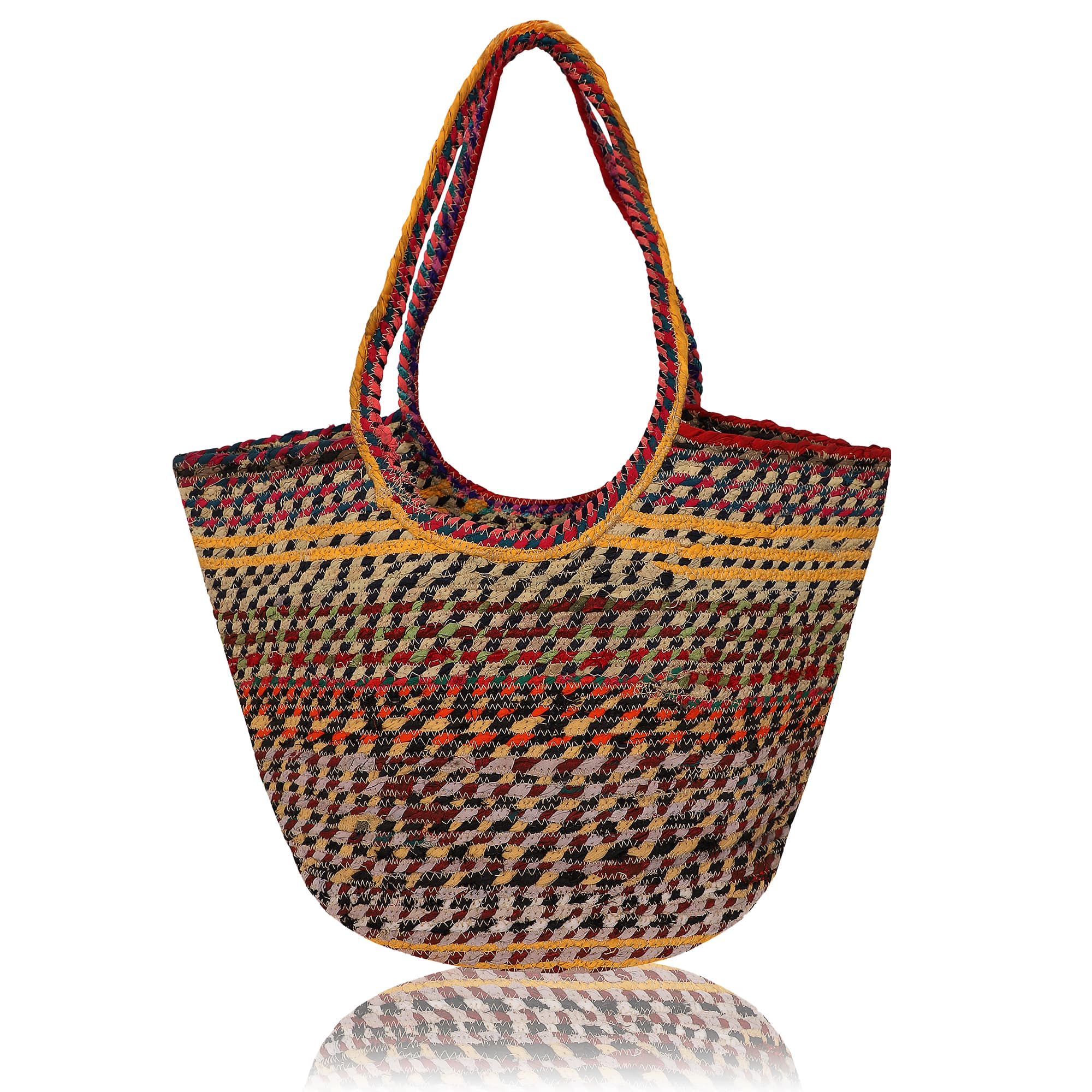 MULTI COTTON STRIPE BRAIDED TOTE BAG