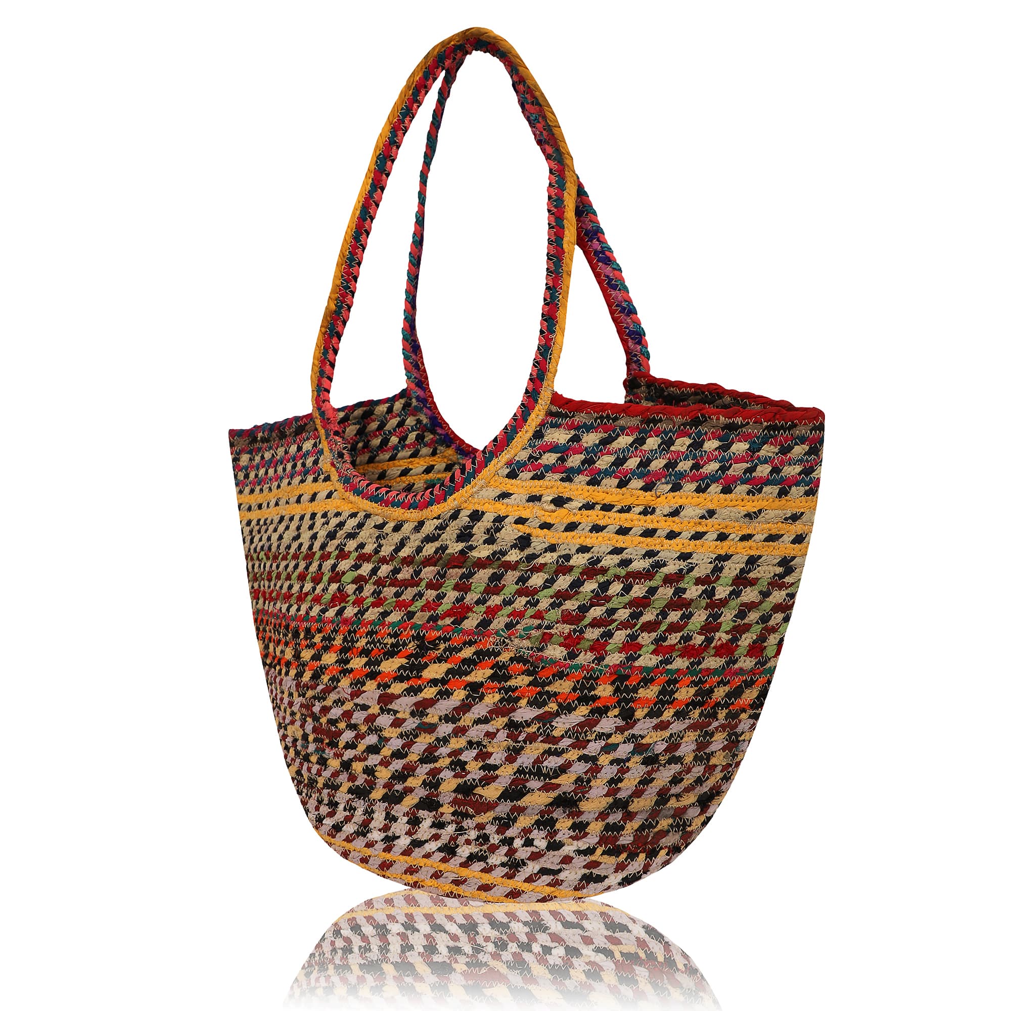 MULTI COTTON STRIPE BRAIDED TOTE BAG
