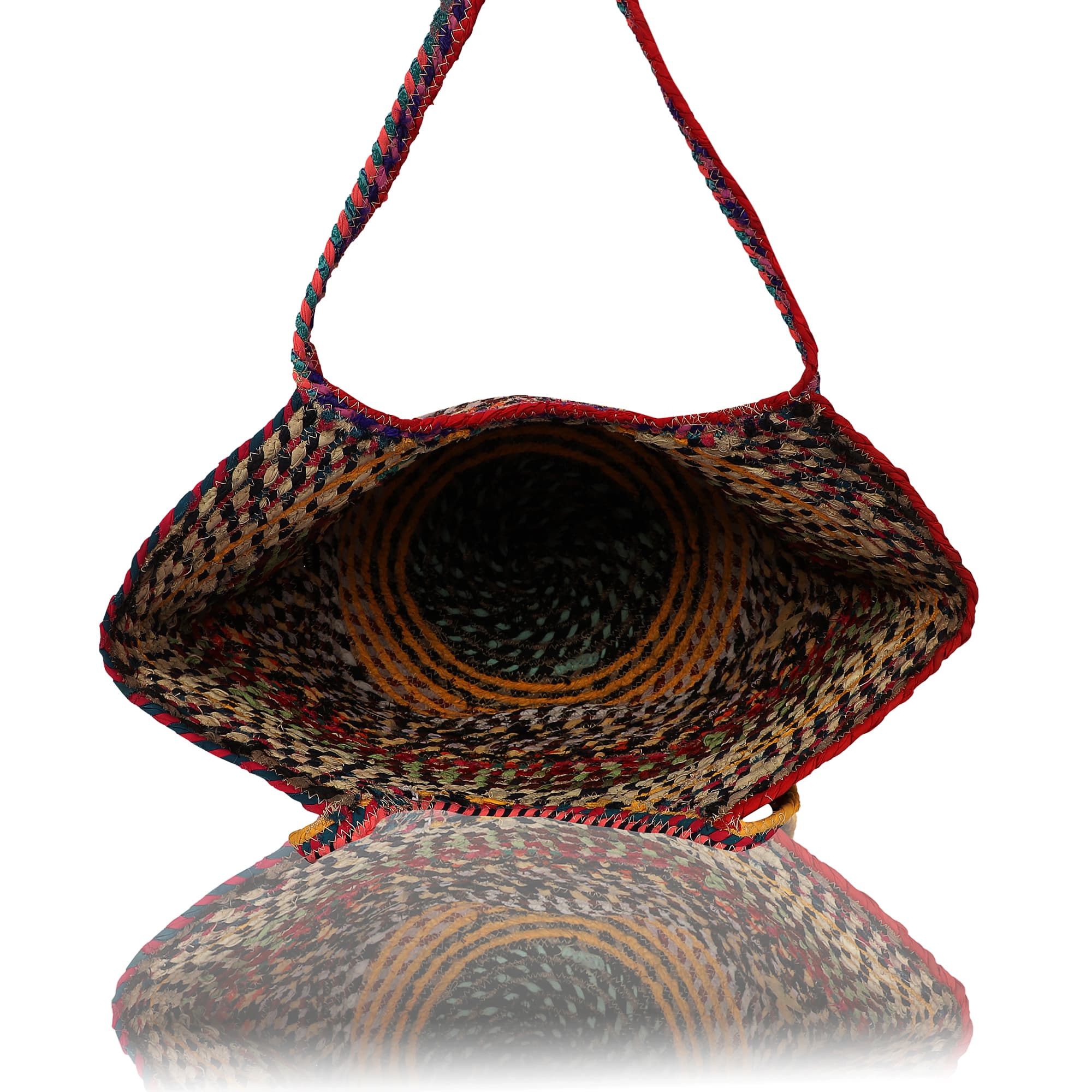MULTI COTTON STRIPE BRAIDED TOTE BAG