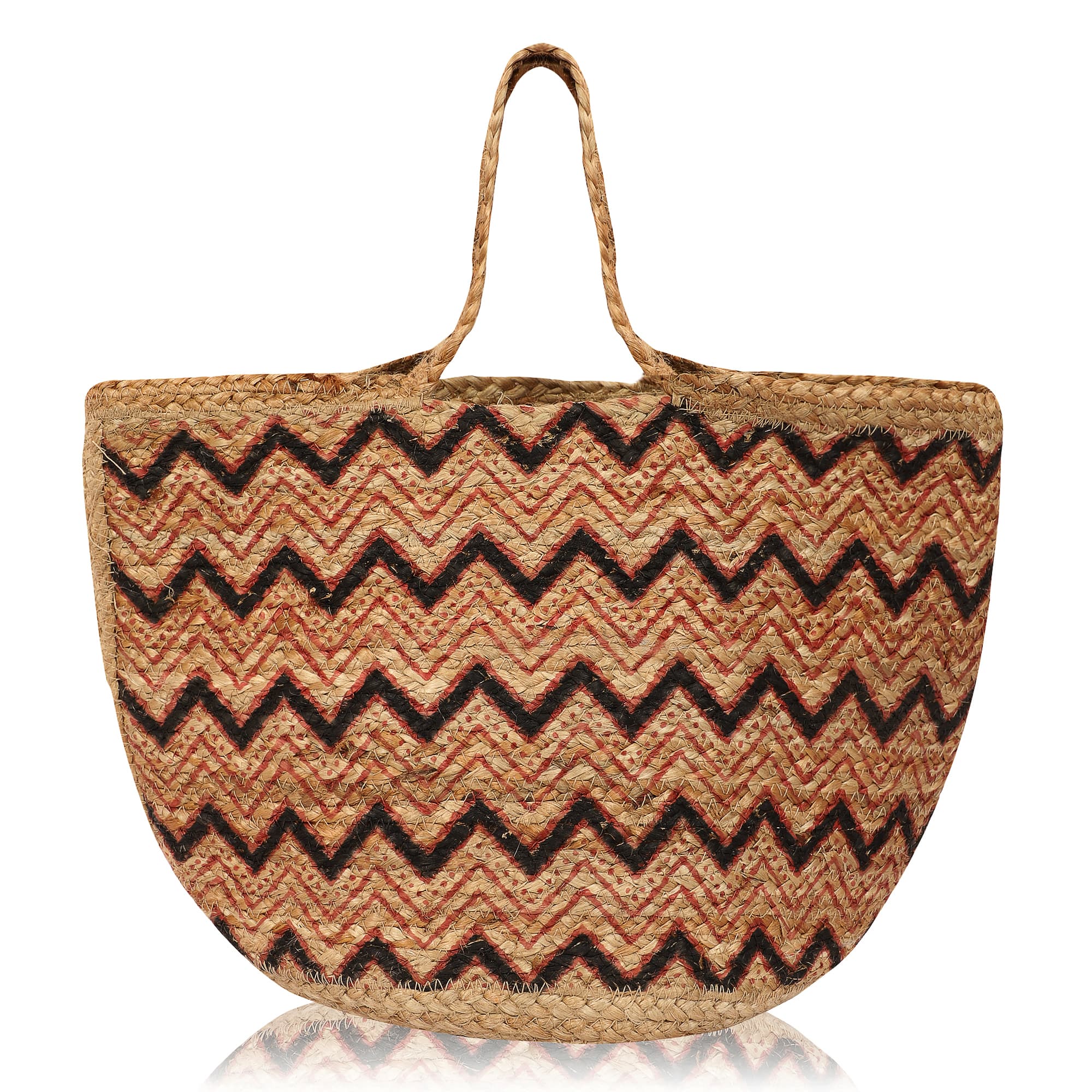 RED ZIG ZAG STRIPE  JUTE TOTE BAG