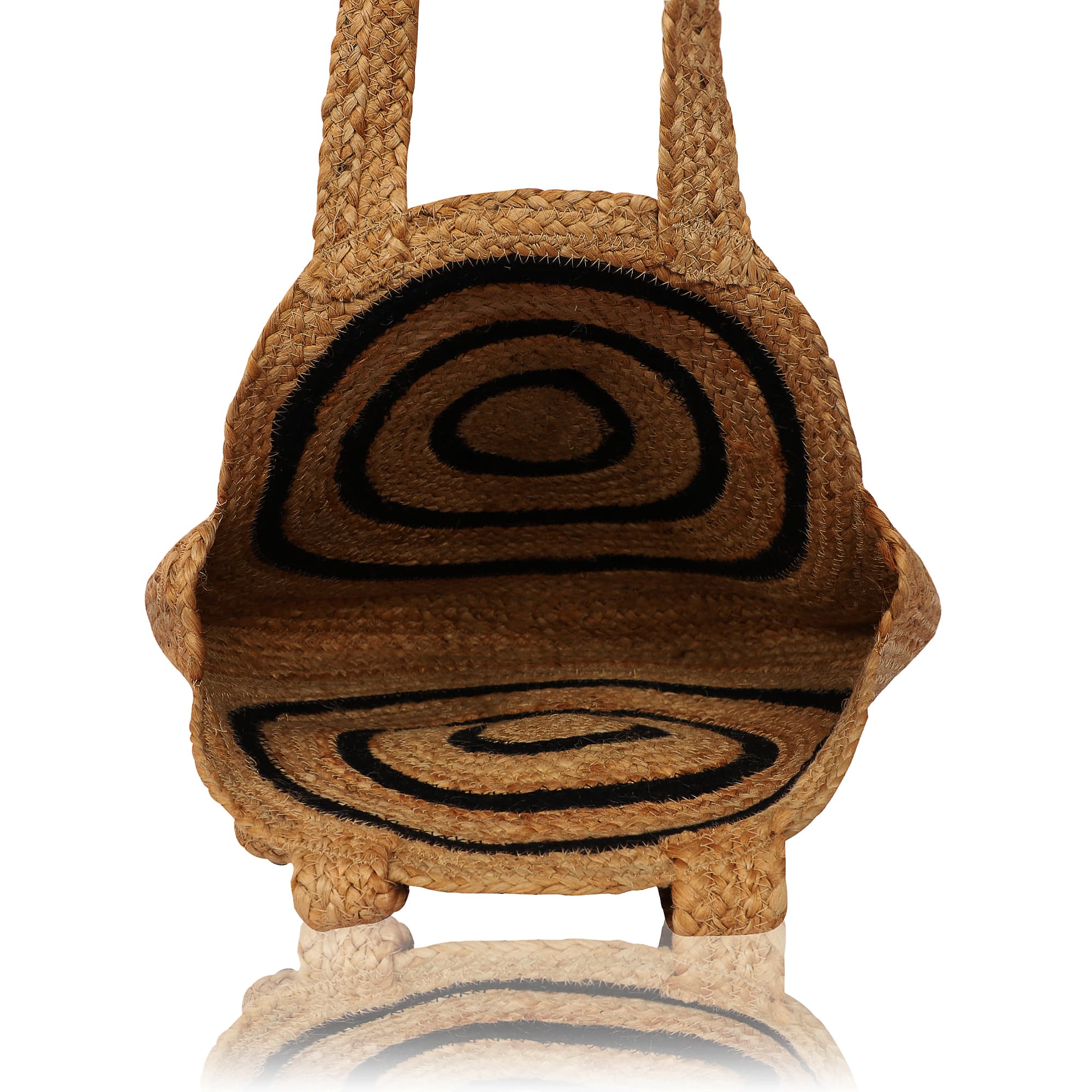 BLACK  AND NATURAL ROUND JUTE BRAIDED TOTE BAG