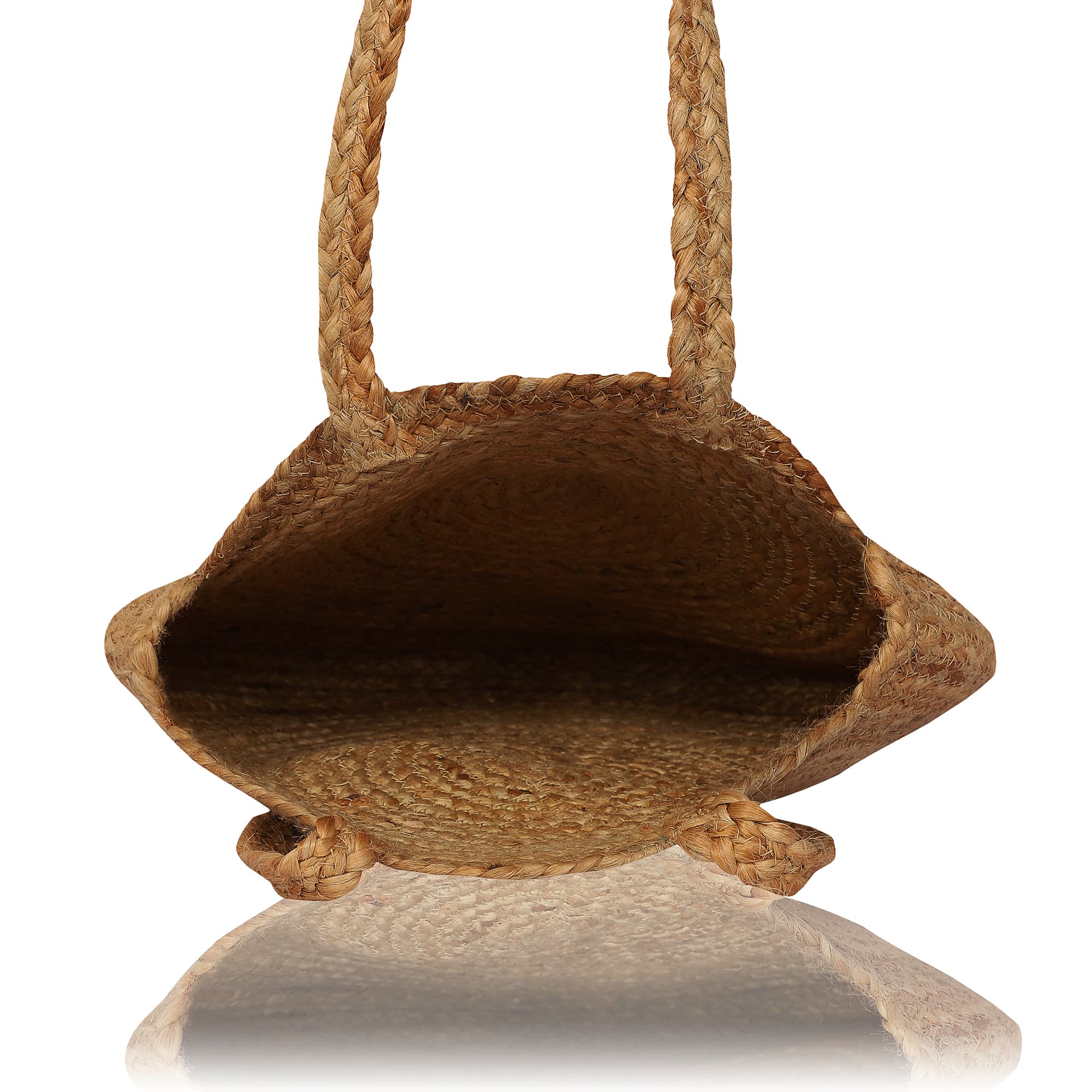 WAVE PRINT  ROUND JUTE BRAIDED TOTE BAG