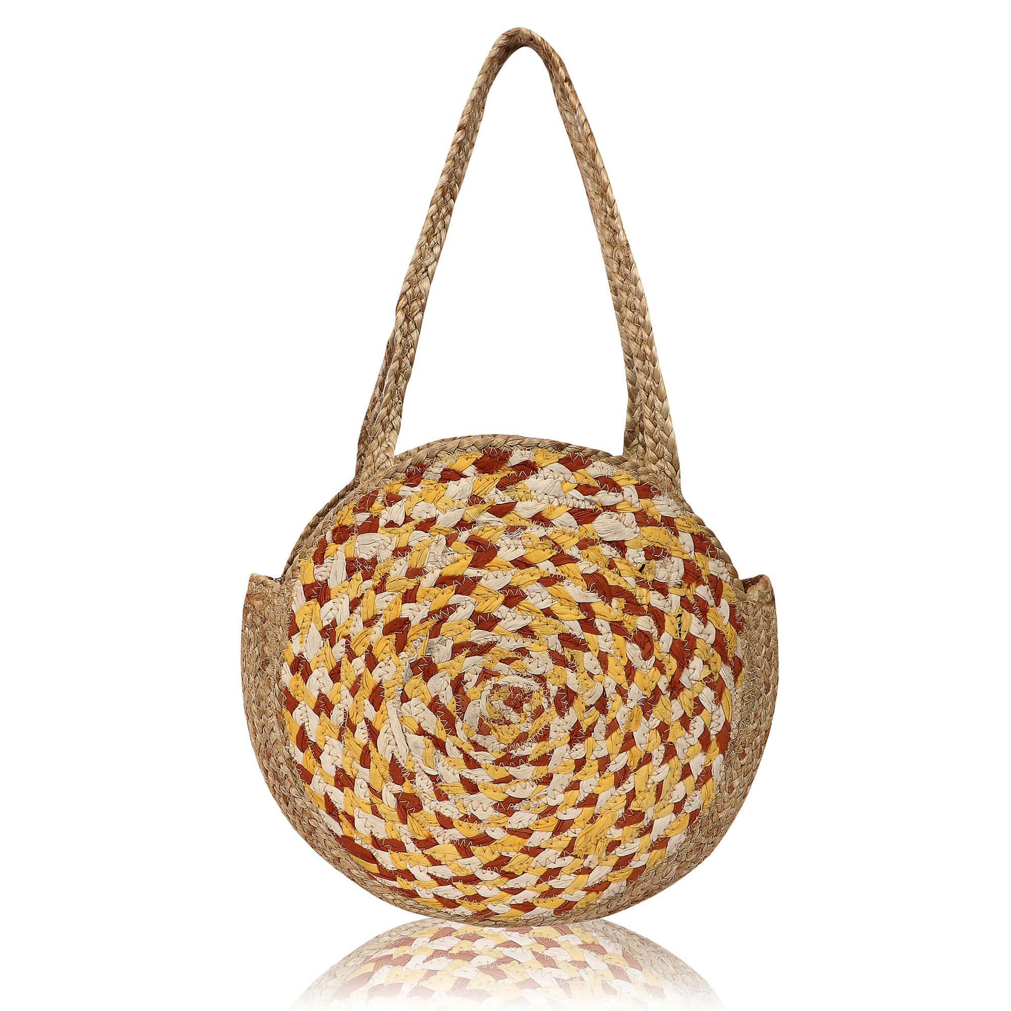 COTTON AND JUTE  WOVEN ROUND TOTE BAG
