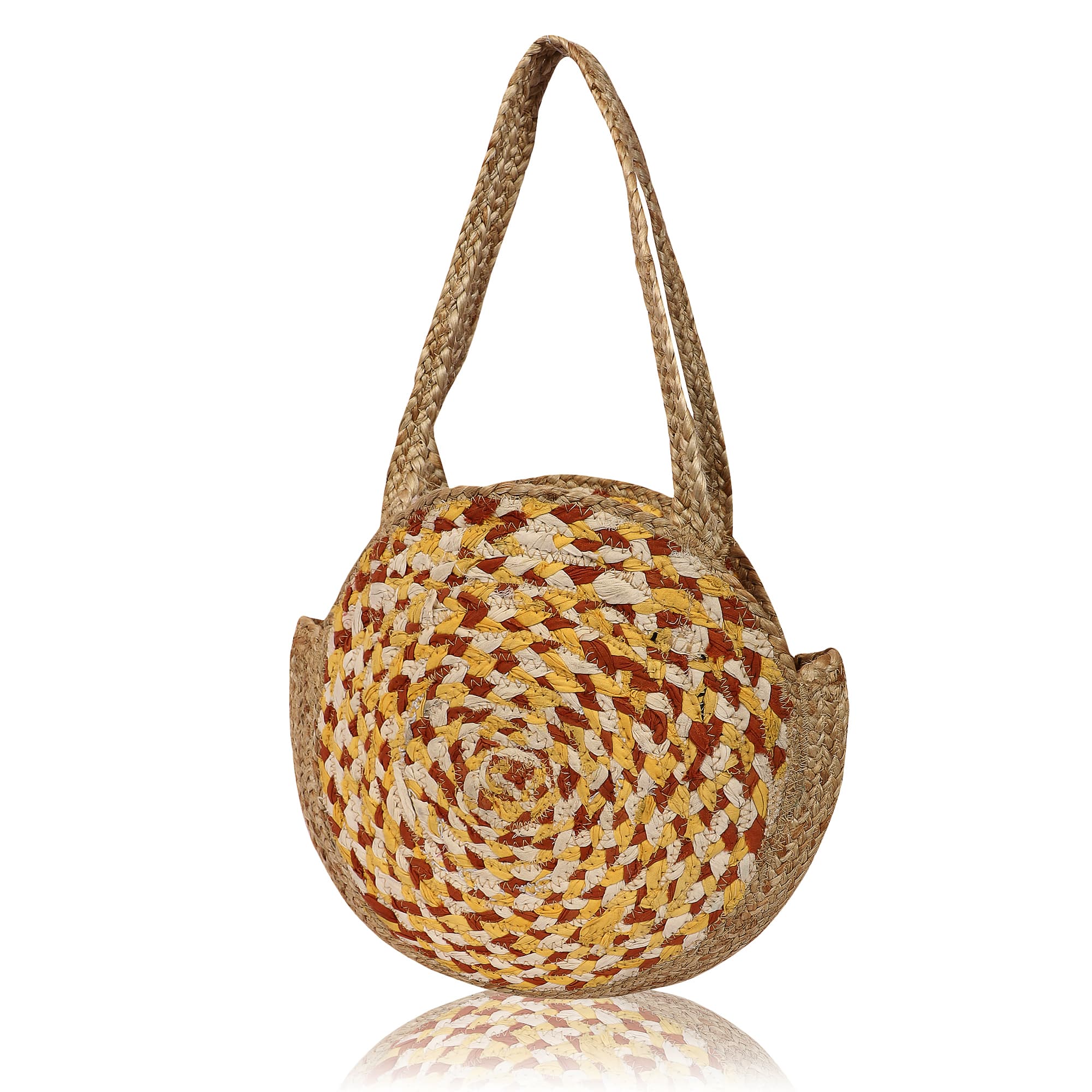 COTTON AND JUTE  WOVEN ROUND TOTE BAG