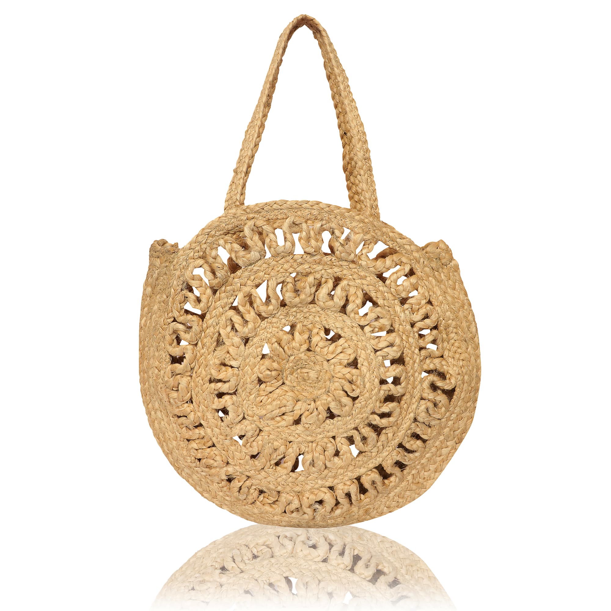 NATURAL JUTE BRAIDED ROUND TOTE BAG