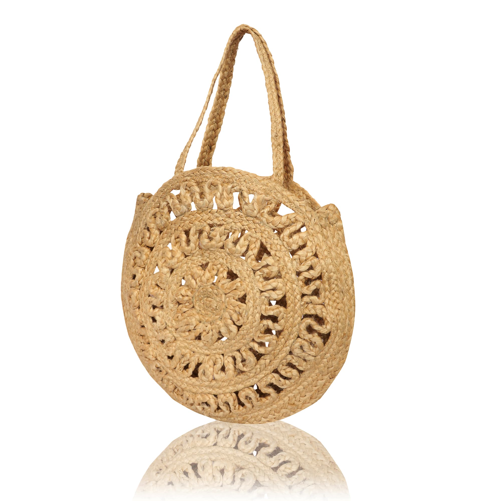 NATURAL JUTE BRAIDED ROUND TOTE BAG
