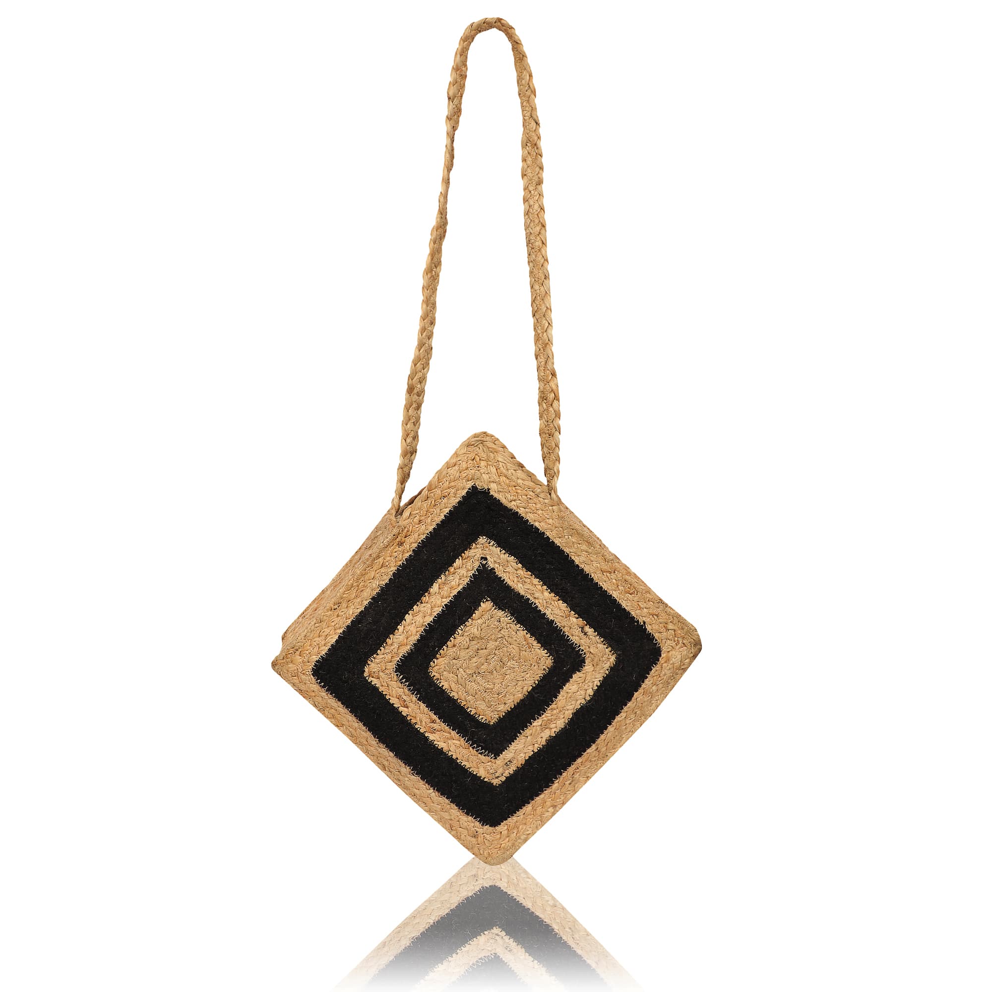 DIAMOND SHAPE JUTE BRAIDED CROSSBODY BAG