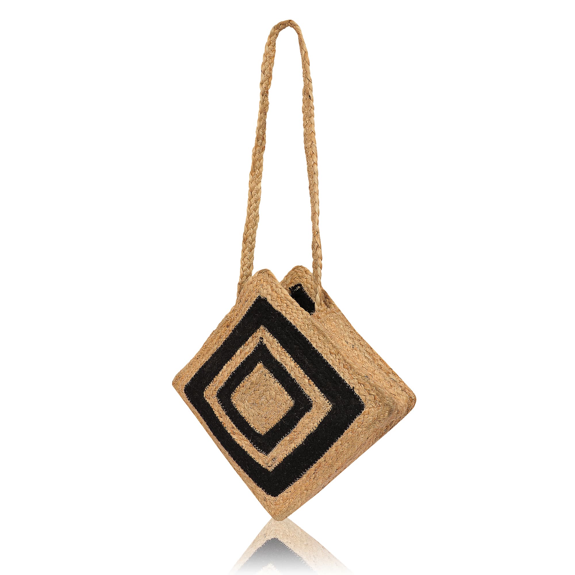 DIAMOND SHAPE JUTE BRAIDED CROSSBODY BAG
