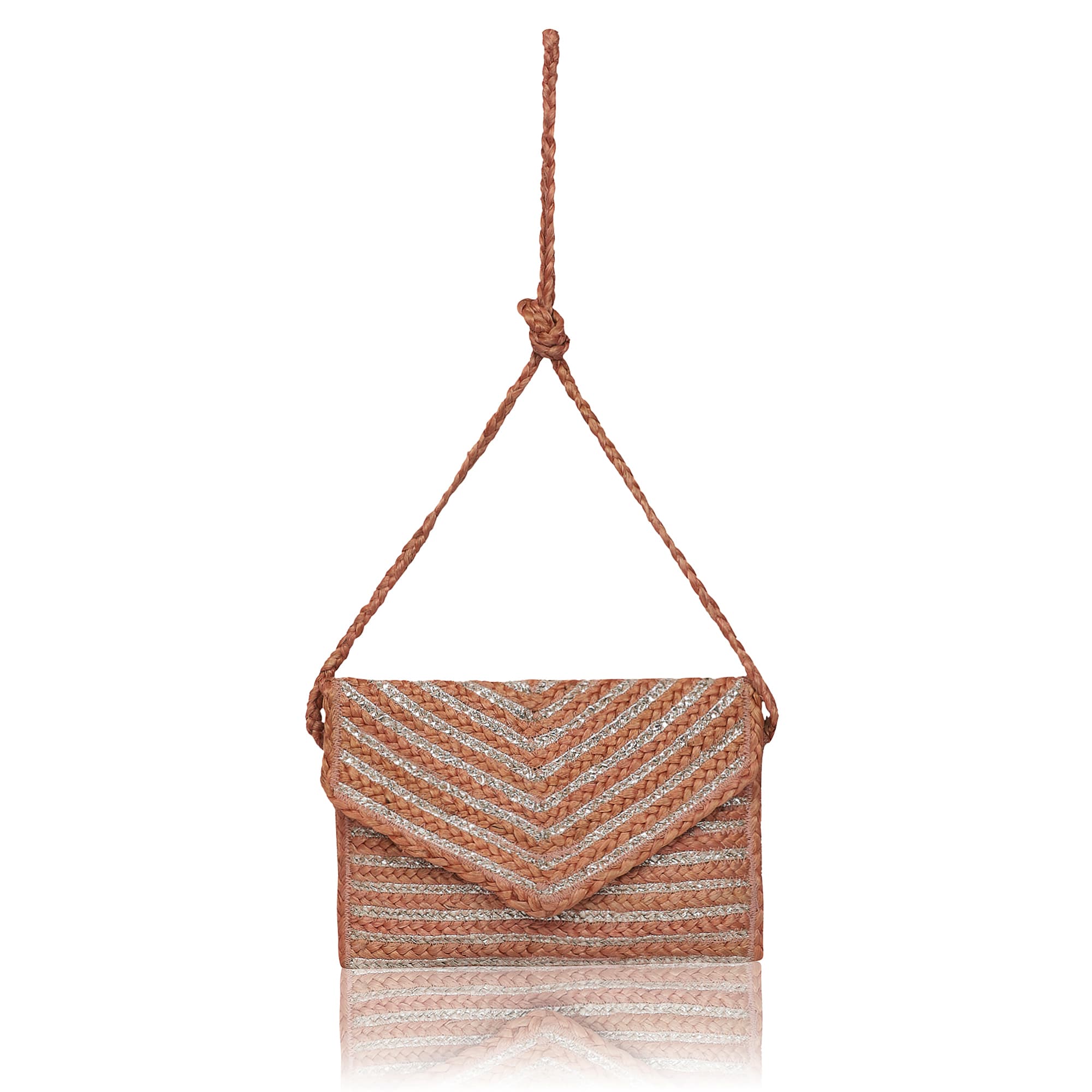SILVER AND NATURAL JUTE BRAIDED CLUTCH BAG