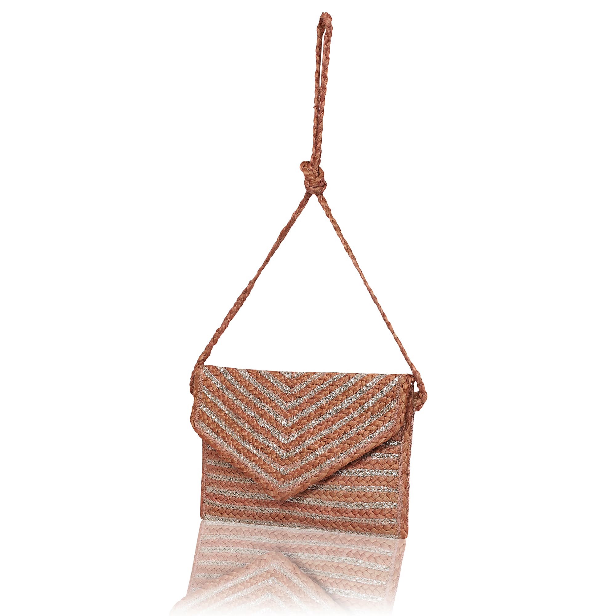 SILVER AND NATURAL JUTE BRAIDED CLUTCH BAG