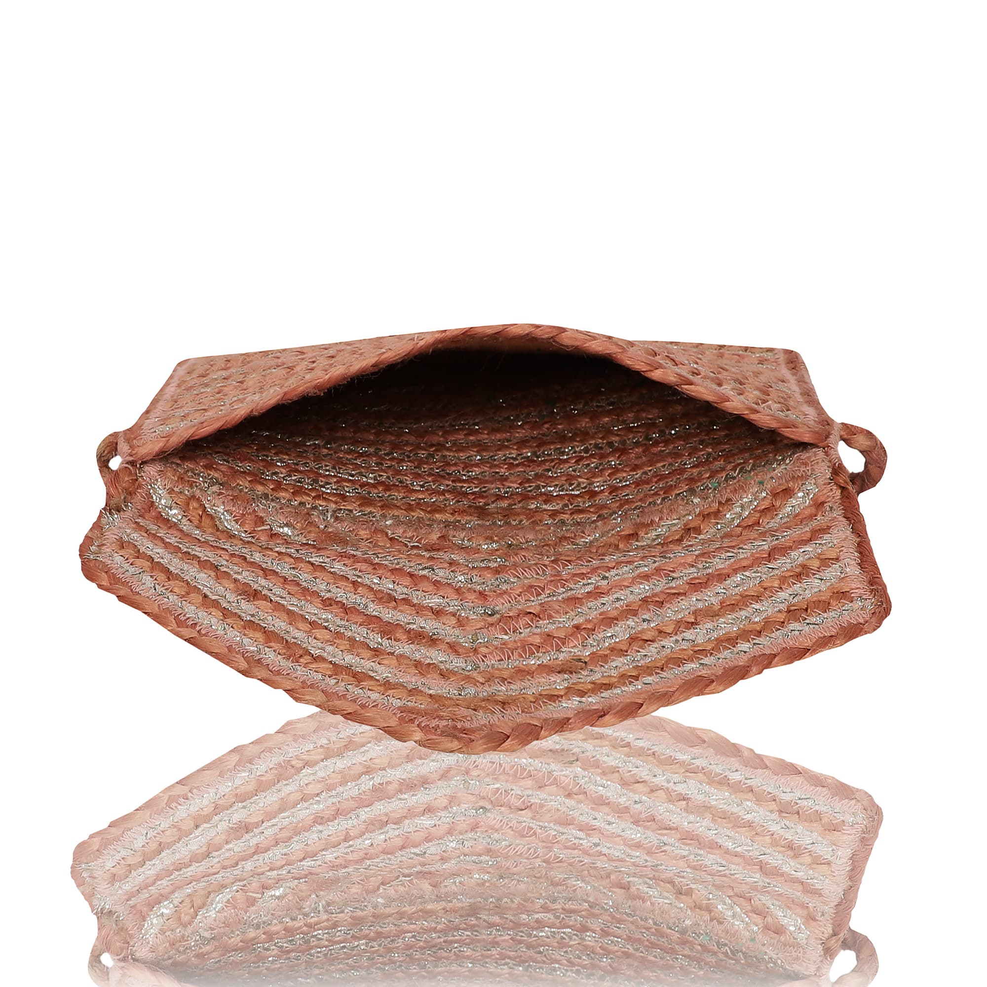 SILVER AND NATURAL JUTE BRAIDED CLUTCH BAG