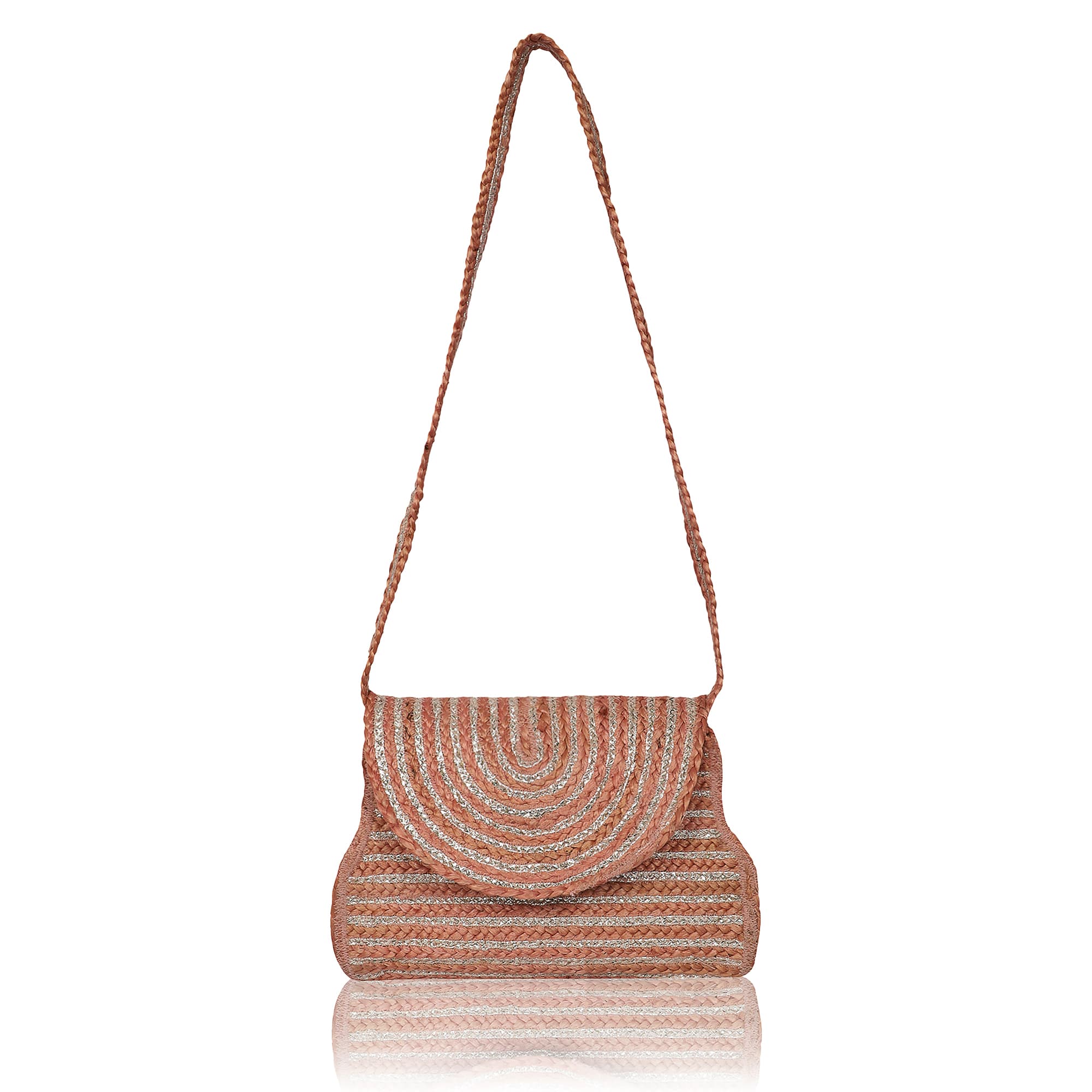 SILVER JUTE BRAIDED CROSSBODY BAG