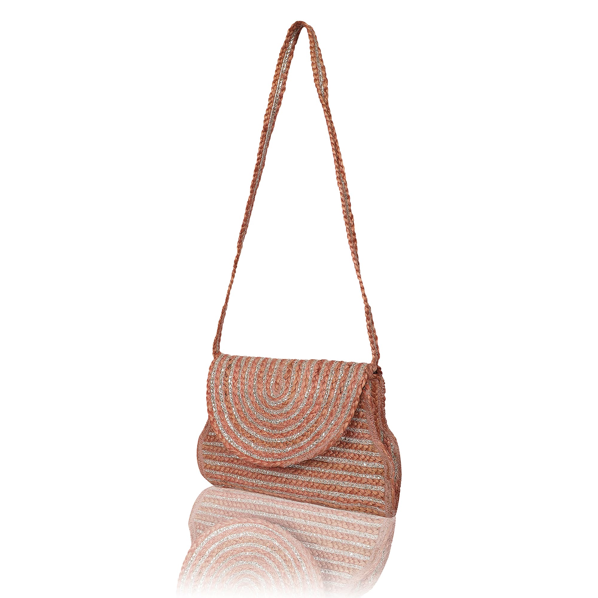 SILVER JUTE BRAIDED CROSSBODY BAG