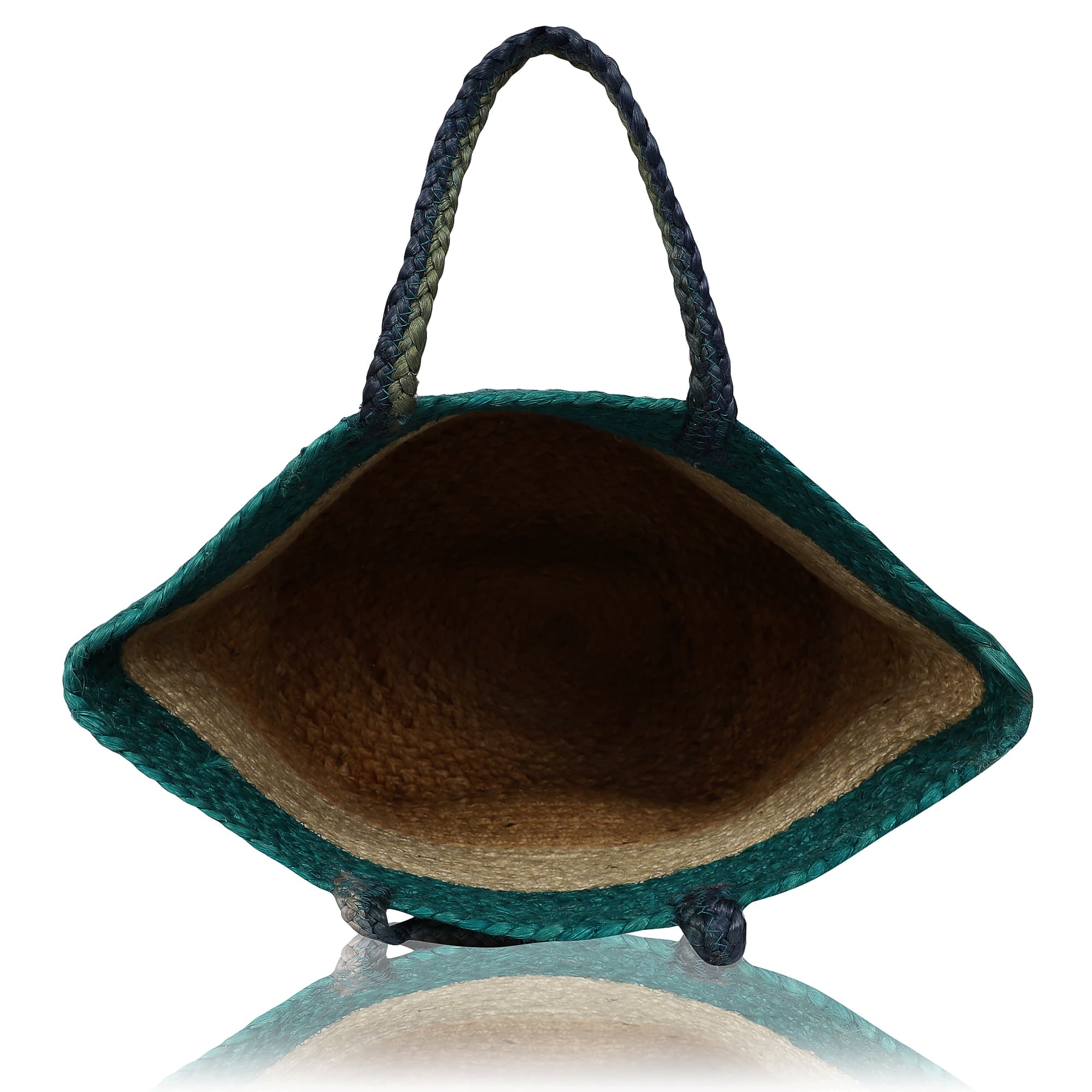 GREEN TRIO TONE JUTE BRAIDED TOTE BAG
