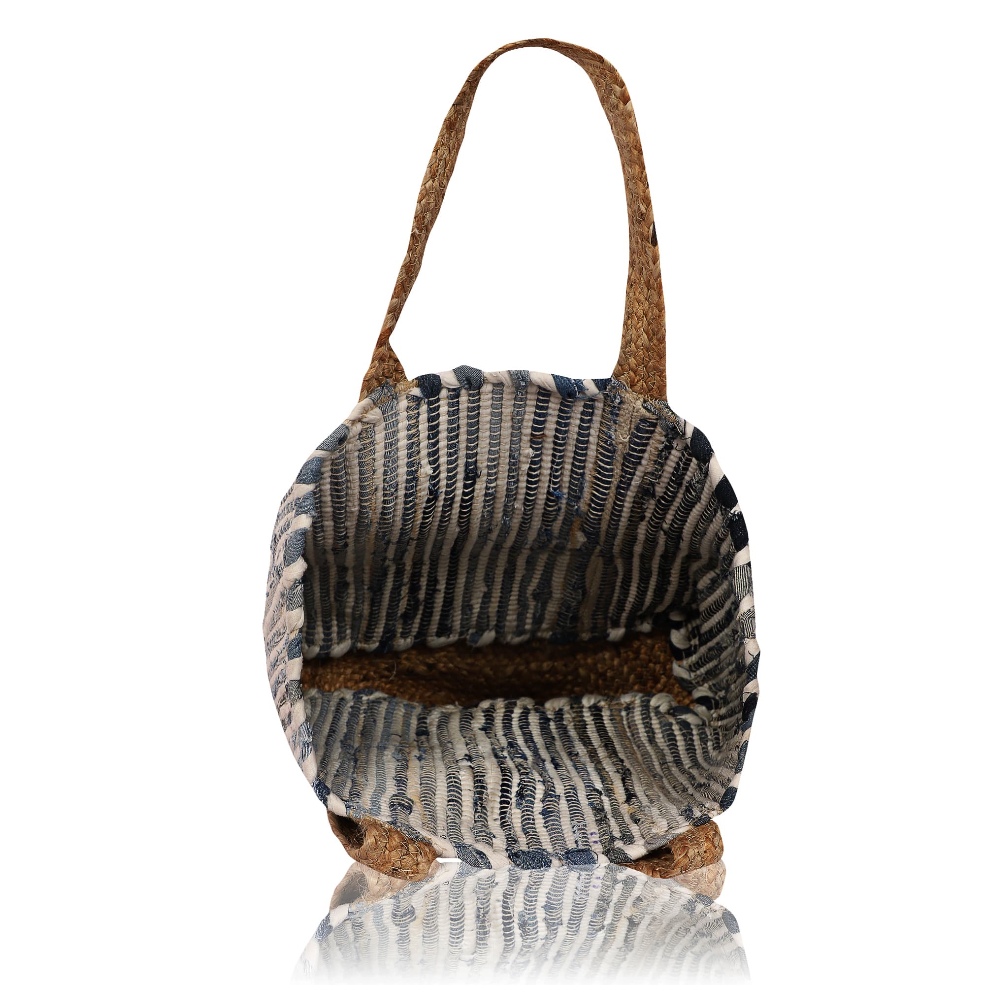 SOMEWHERE SUNNY WOVEN JUTE AND COTTON TOTE GREY AND WHITE