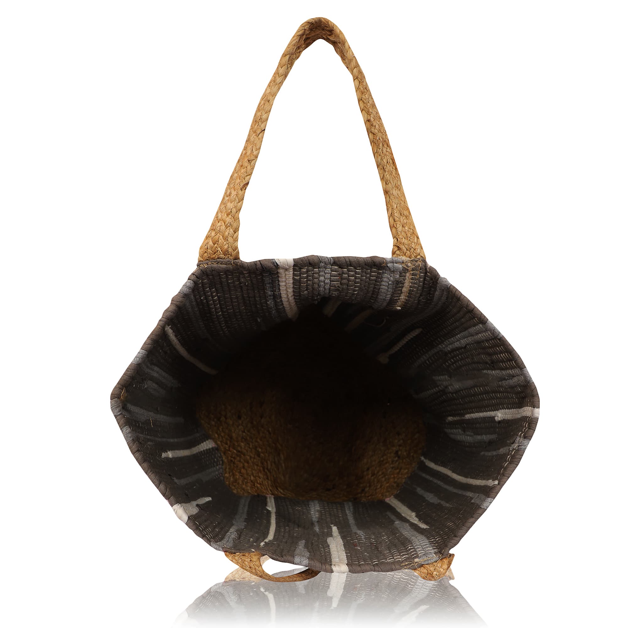 SOMEWHERE SUNNY WOVEN JUTE AND COTTON TOTE LIGHT AND DARK GREY