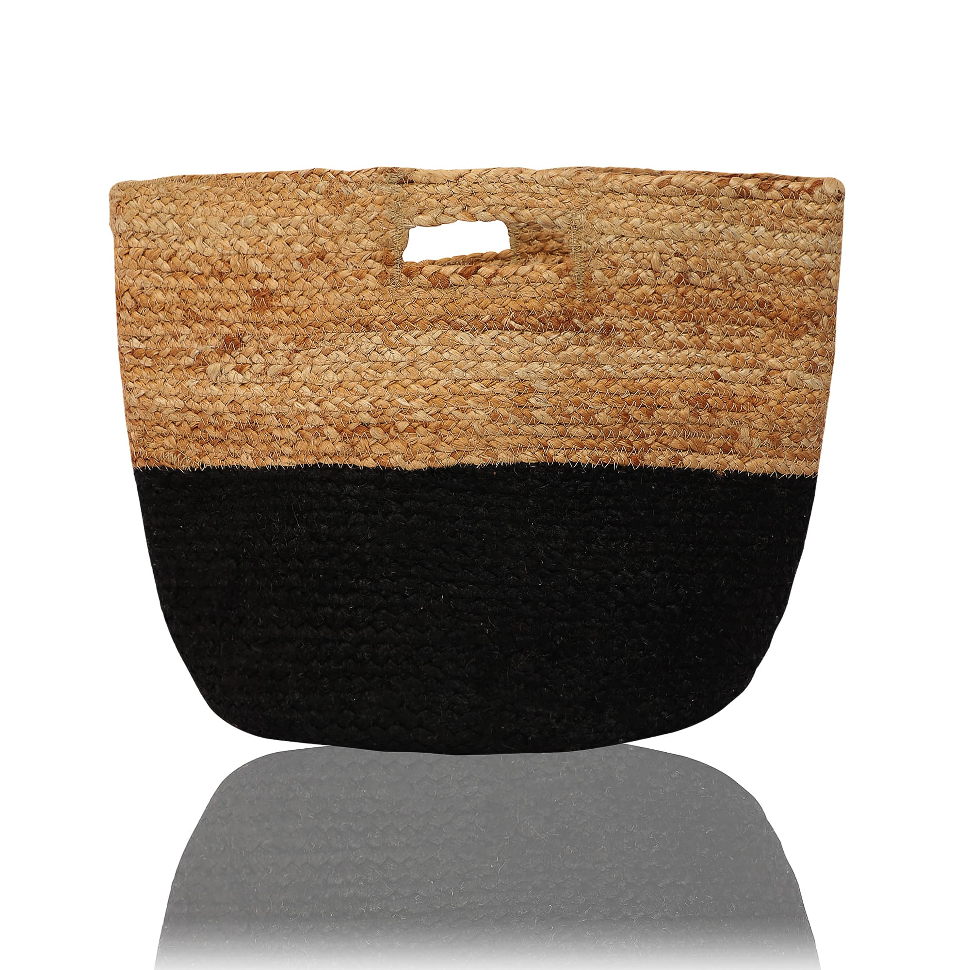BLACK AND NATURAL JUTE BRAIDED BAG
