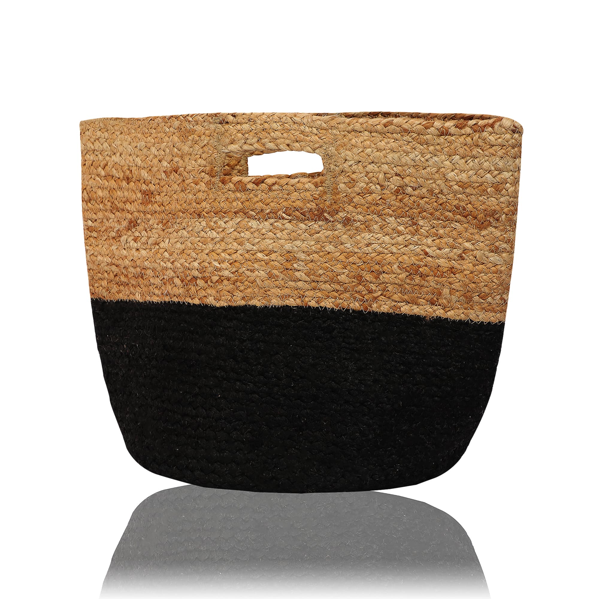 BLACK AND NATURAL JUTE BRAIDED BAG
