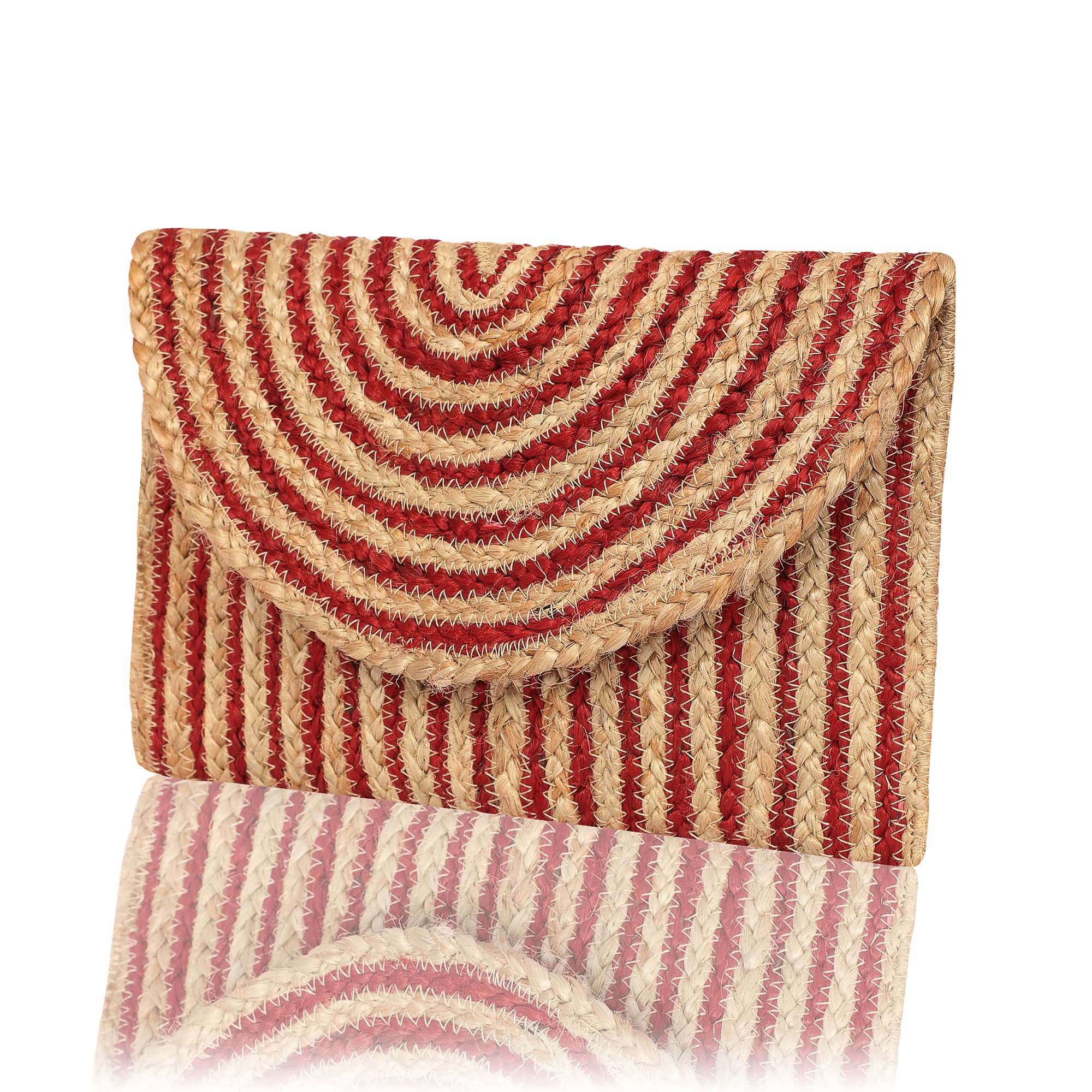 RED AND NATURAL BRAIDED JUTE  CLUTCH BAG