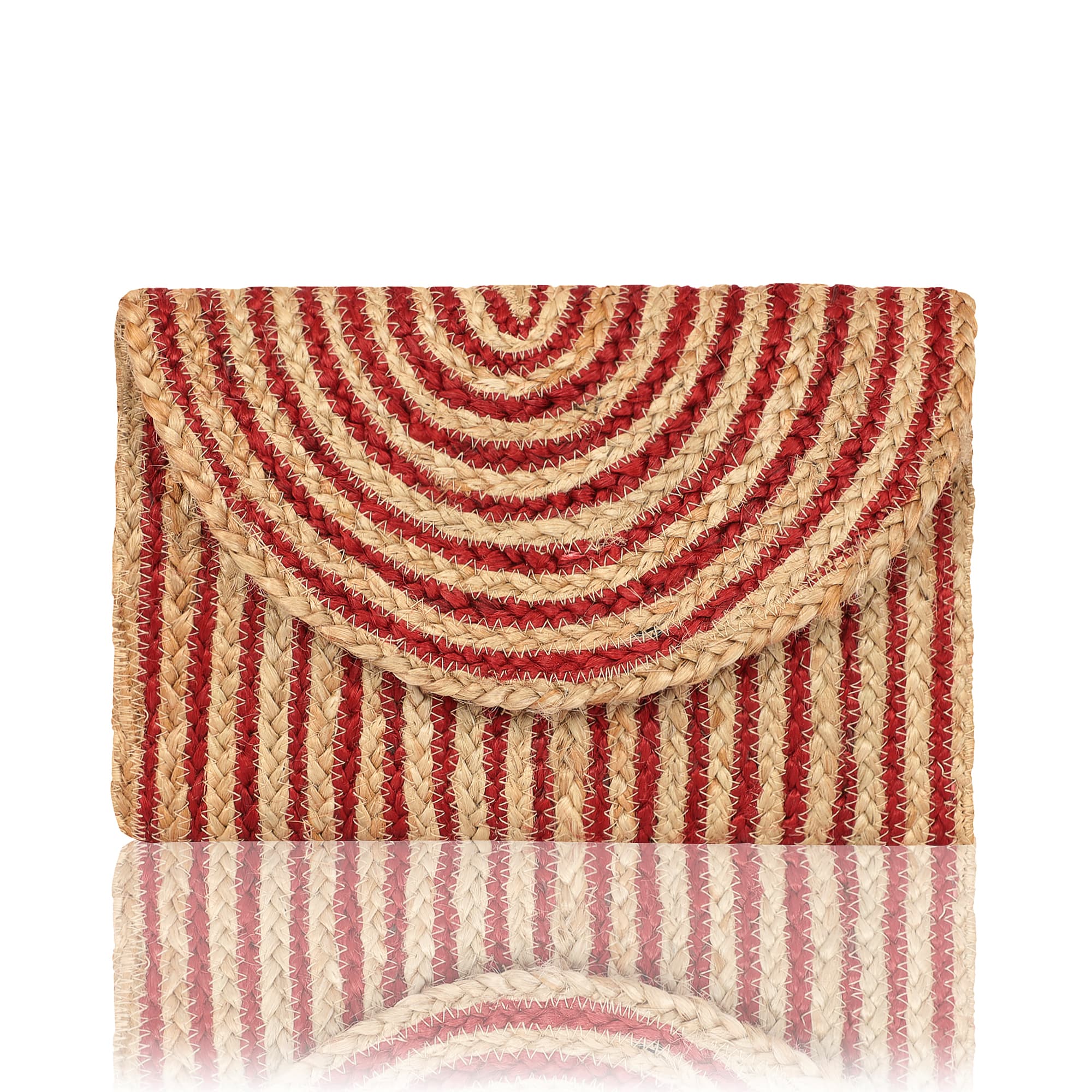 RED AND NATURAL BRAIDED JUTE  CLUTCH BAG