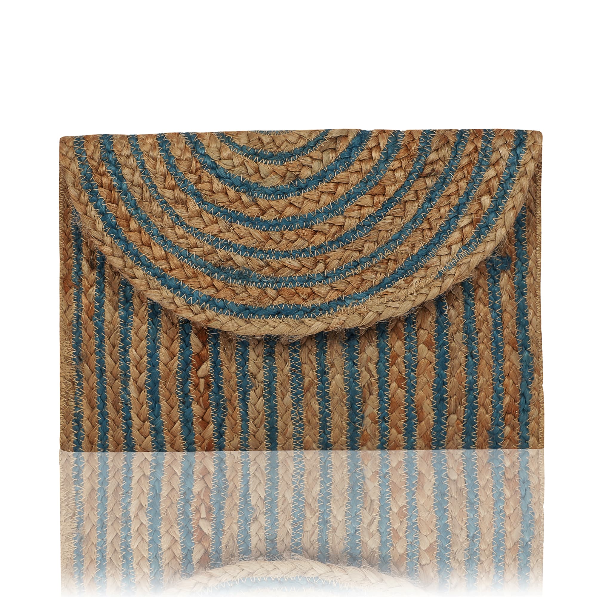 BLUE AND NATURAL BRAIDED JUTE  CLUTCH BAG