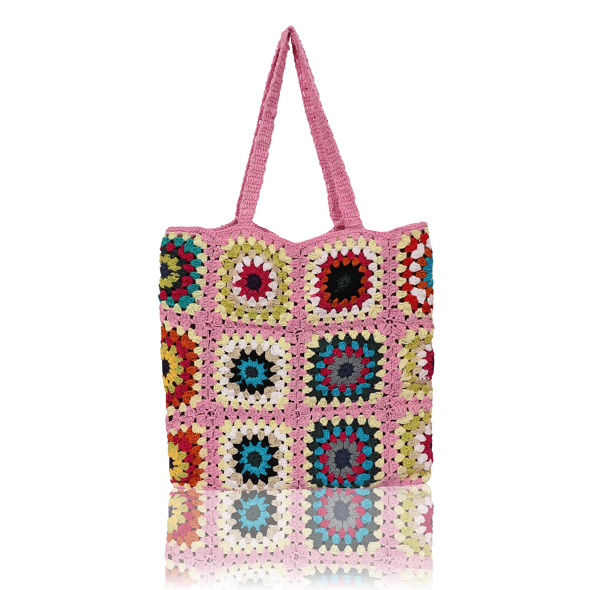 PINK MULTI CROCHET TOTE BAG
