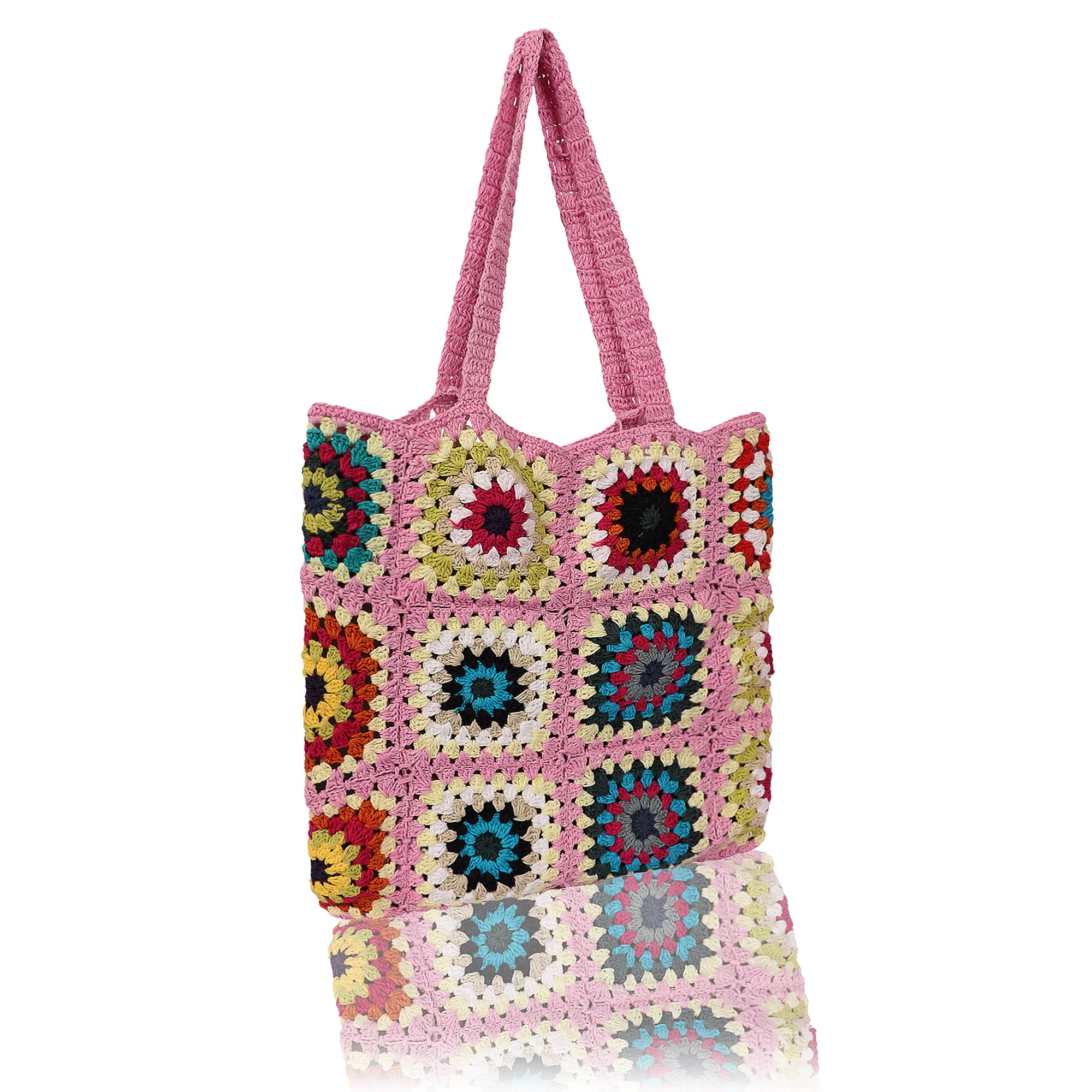 PINK MULTI CROCHET TOTE BAG